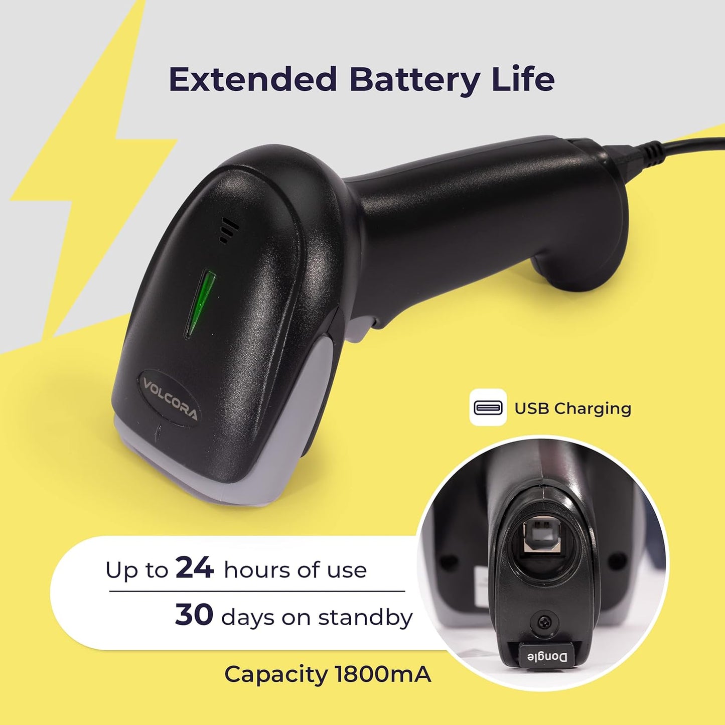 Volcora Wireless Bluetooth Barcode Scanner, QR Code, USB Portable Handheld w/Stand Connect w/Tablet/Phone/PC, 1D & 2D Inventory, Symbol Barcode Scanner for Retail & Warehouse, Black