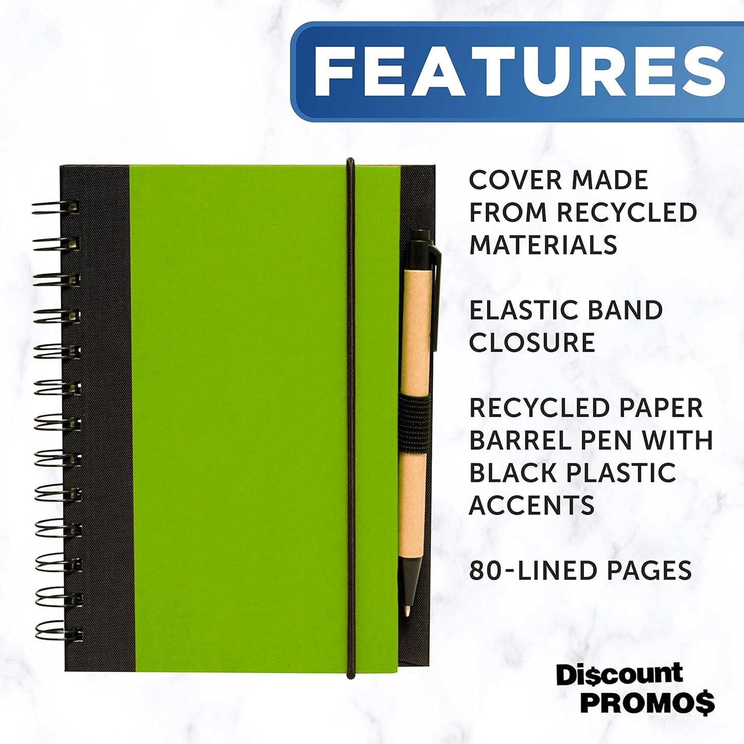 DISCOUNT PROMOS Eco Block Notebooks with Pens Set of 10, Bulk Pack - Perfect for School, Office, Business, Home - Lime Green