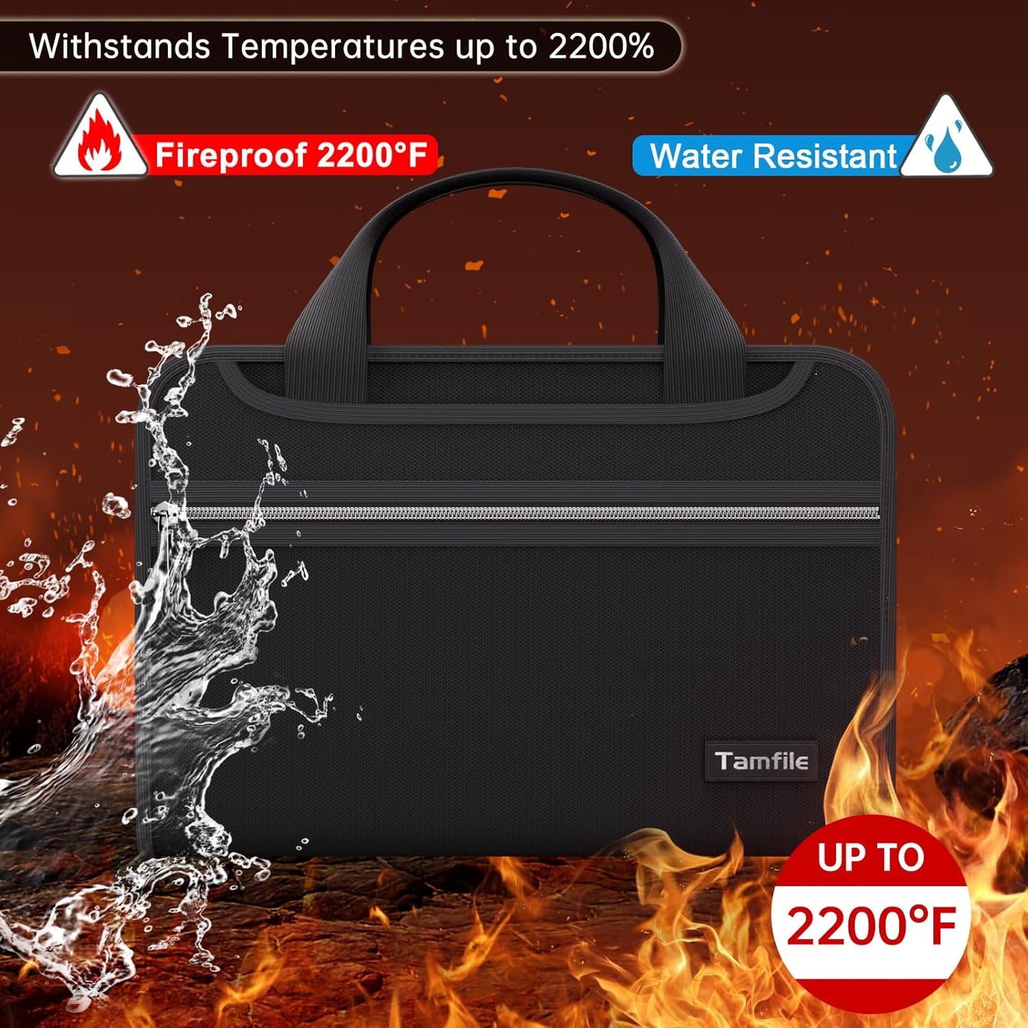 Tamfile Fireproof Accordion File Organizer with Handle, 13 Pocket Transparent Expanding File Folder with Zipper & Labels, File Folder with Multi-Pockets Paper Organizer Folder for Letter A4 Files