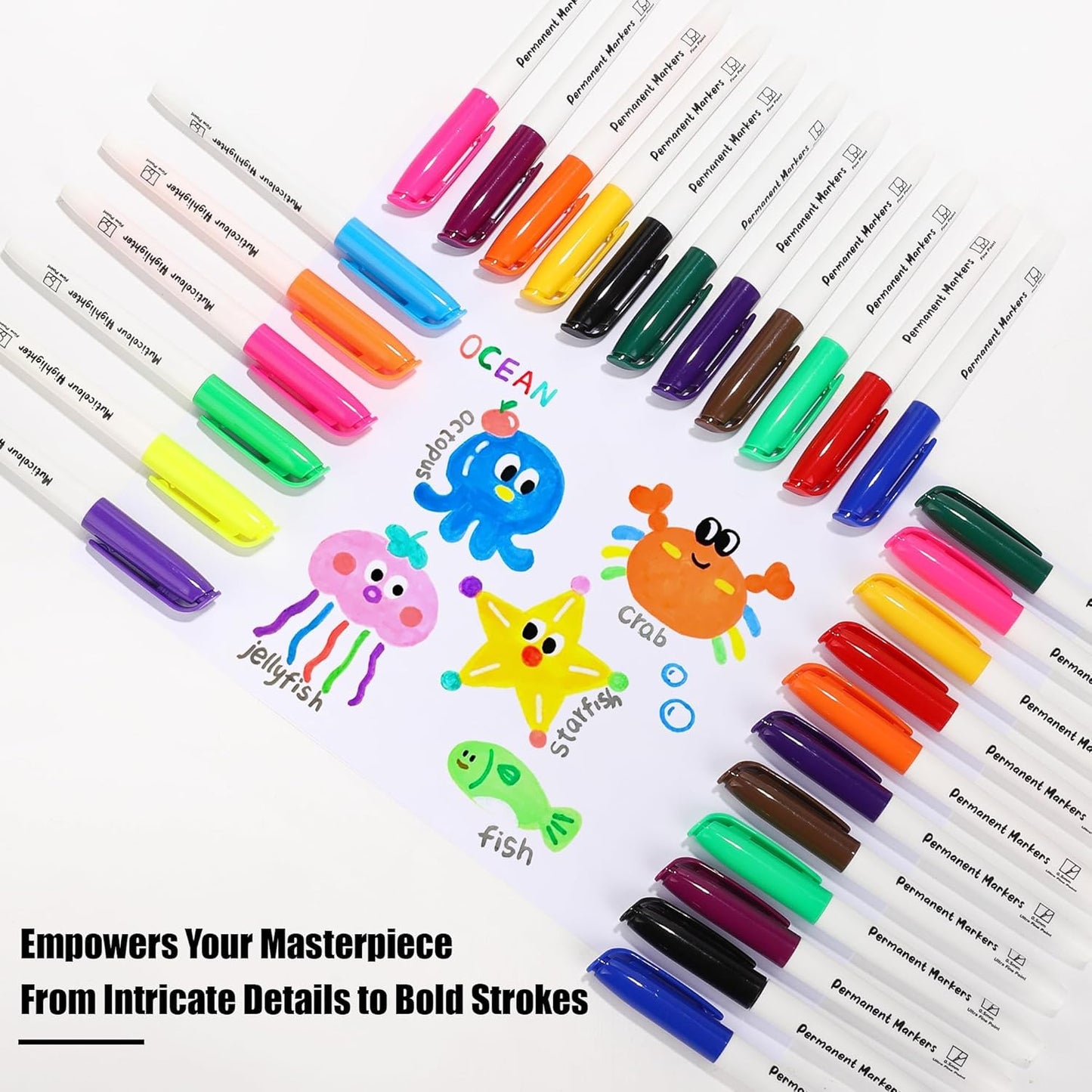 Aodaer 144 Pack Permanent Markers, 3mm and 0.5mm, Colored Fine Point Markers and Highlighter, Waterproof, Quick-drying, Smooth Markers for Home Office School Supplies, Works on Wood, Plastic, Metal