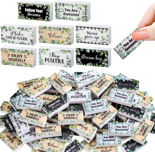 100 Pcs Inspirational Pencil Erasers Bulk for Kids Fun Motivational Eraser School Supplies Back to School Office Supplies for Classroom Office Teacher Artists (Eucalyptus Leaf)