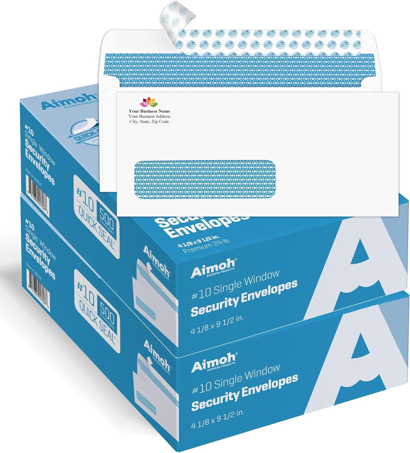 Aimoh #10 Custom Printed Single Left Window Self Seal Security Envelopes, Text and Logo Customization, Self Sealing Closure, Security Tinted, Size 4-1/8 x 9-1/2 Inches, 24 LB, 1000 Count (72352-1000)