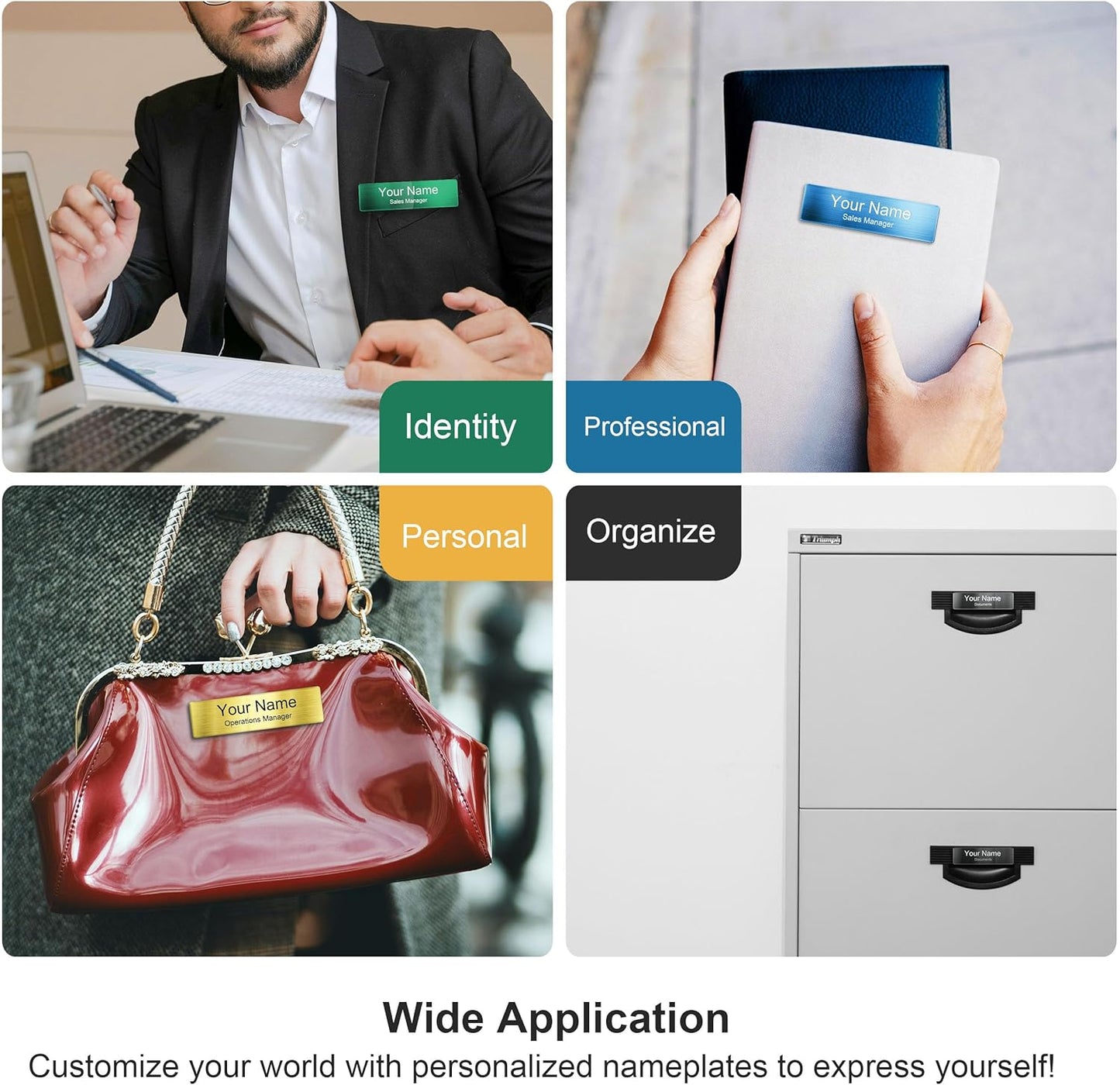 Magnetic Name Tags | Personalized Engraved Metal Identification Badges with Pin or Adhesive Backing | Custom ID Tags | 2.8"x0.8"