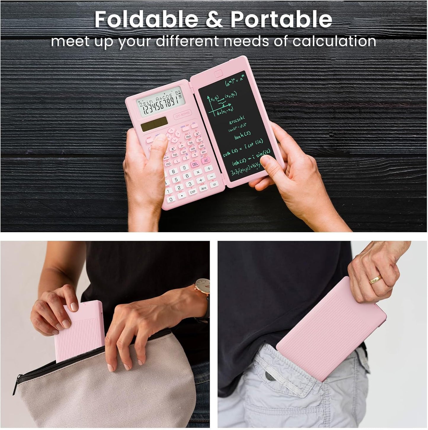 Scientific Calculators for School with Notepad, ROATEE Pink Cute School Supplies for Girls Middle and High School Stuff for Student, 240 Functions 82 MS Foldable 2-Line Display Solar and Battery Power