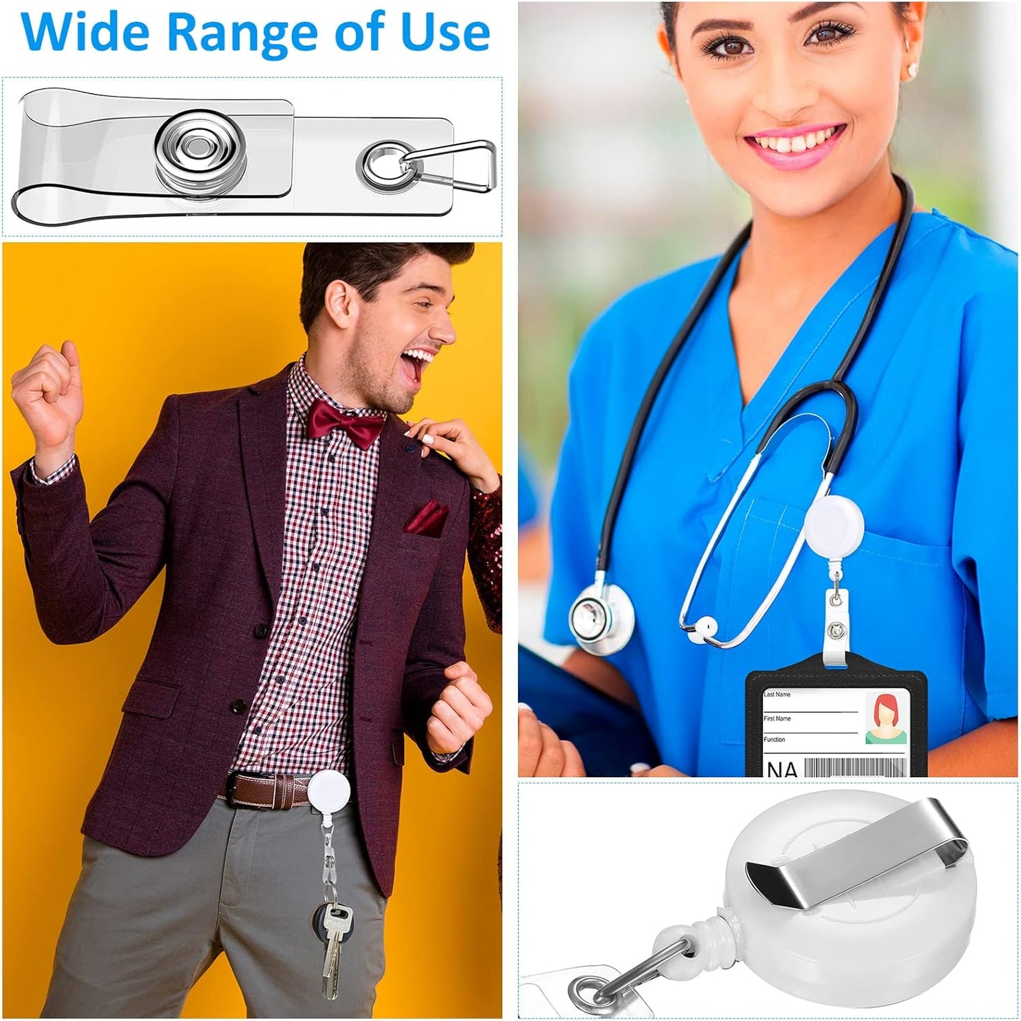 Zonon 100 Pieces Retractable Badge Reel Clips ID Card Holder Reel with Metal Belt Clip for Hanging Cards Key Chains, Name Badge Holders for Nurses Teachers Students(White)