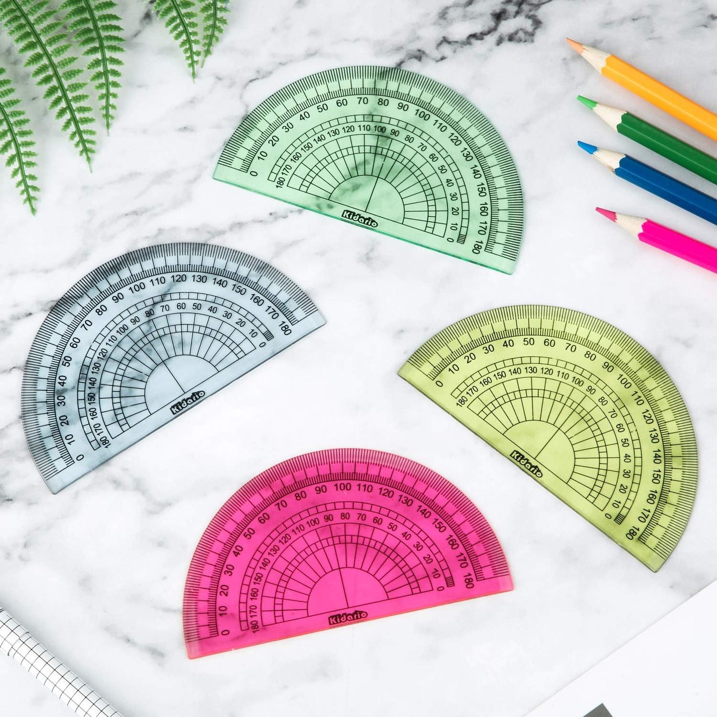 24 Pack Plastic Protractors Math Protractor 180 Degrees 4 Inch (Red Green Yellow Blue)