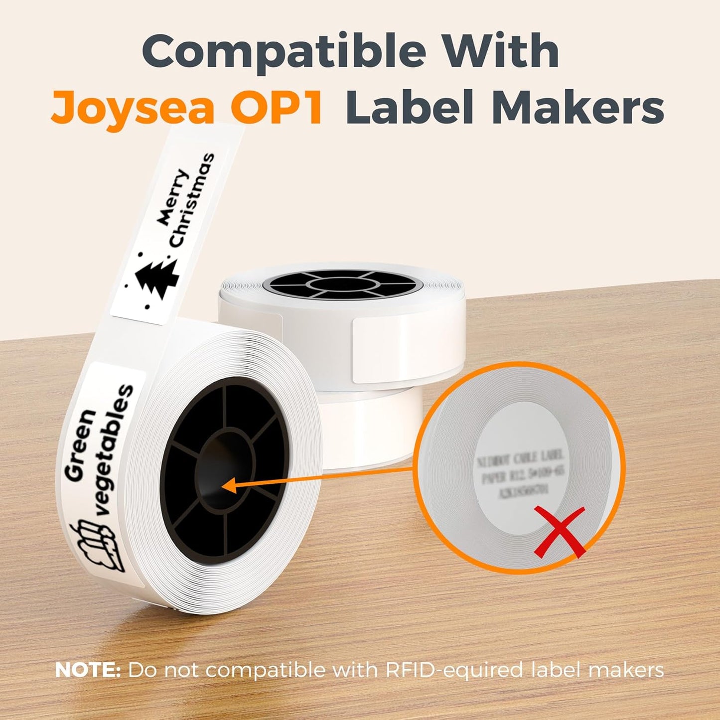 Joysea OP1 Label Maker Tape, 14 * 40mm(0.55"*1.57") Thermal Sticker Paper Without RFID, Waterproof Self-Adhesive Labeling Refills for Home Office Organization, 1 roll, 160 pcs