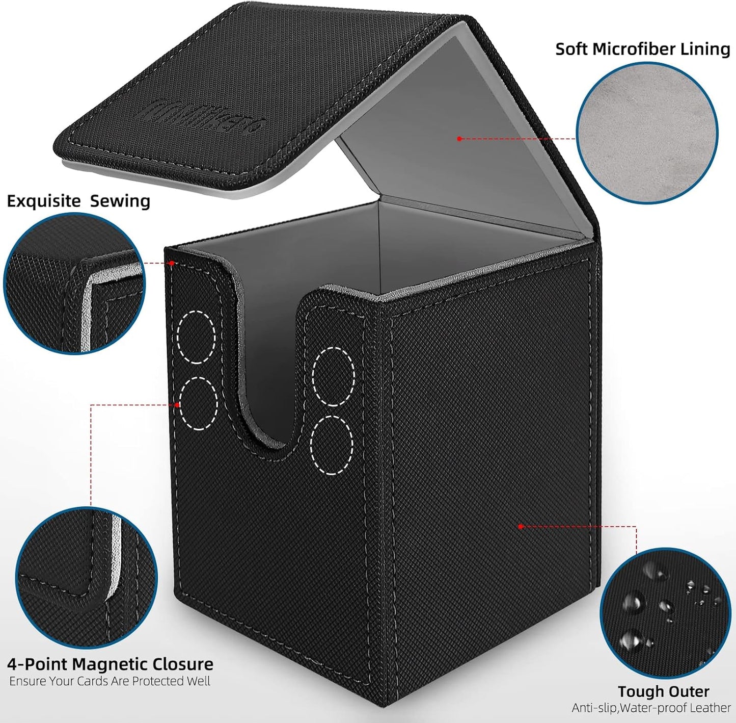 Mlikero 2 Pack Card Deck Box, Commander Deck Box Holds 200+ Single Sleeved Cards with 2 Dividers, Leather Magnetic Card Box Fit for MTG, TCG