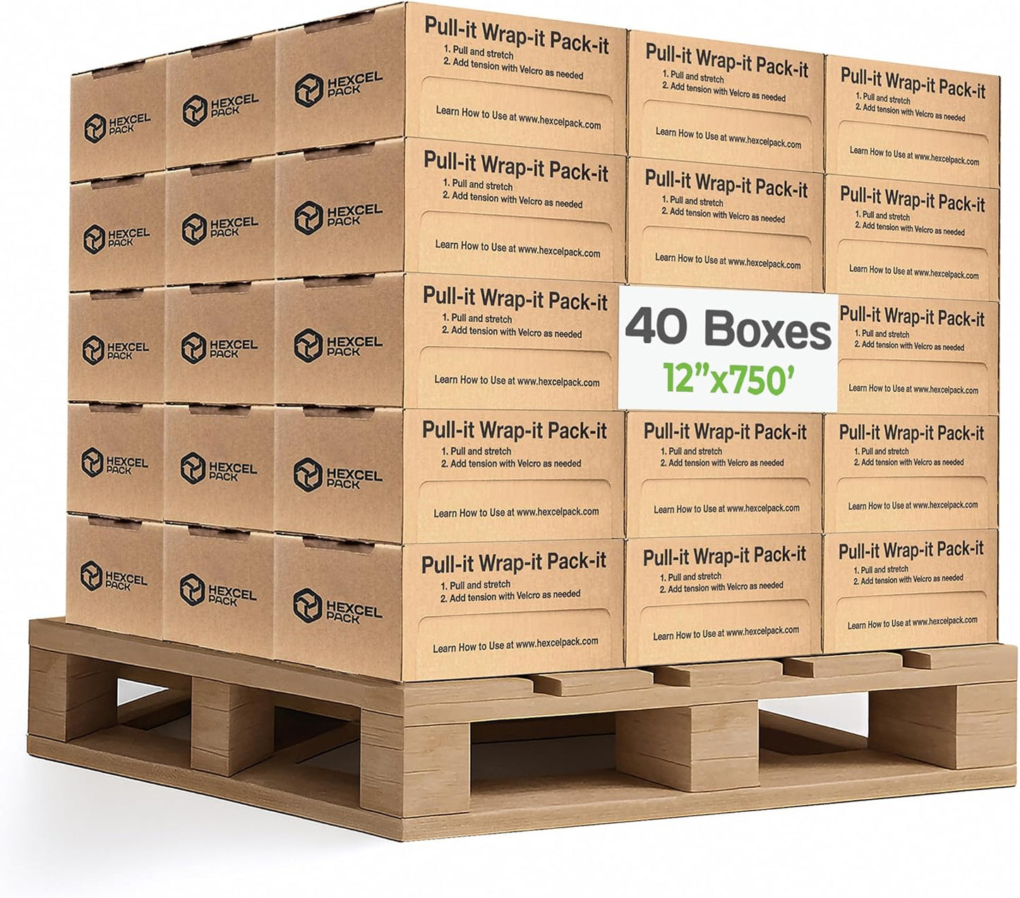 HexcelWrap Mini - Honeycomb Packing Paper, Eco-Friendly, Sustainable Paper Bubble Wrap for Shipping & Moving, Cushioned Packing Material in Dispenser - Natural, Pallet of 40, 12" x 750'