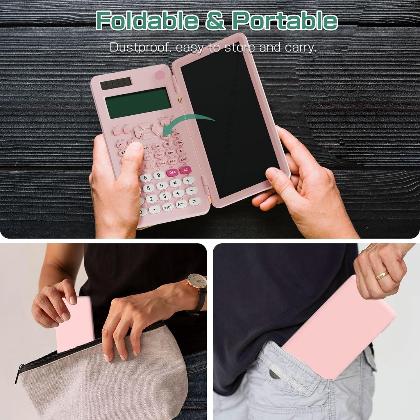 Rechargeable Scientific Calculator for Students, Pink 991ES MAX Foldable Science Calculator with Notepad 417 Function Solar Energy Science Calculators for Middle and High School Supplies (Pink)