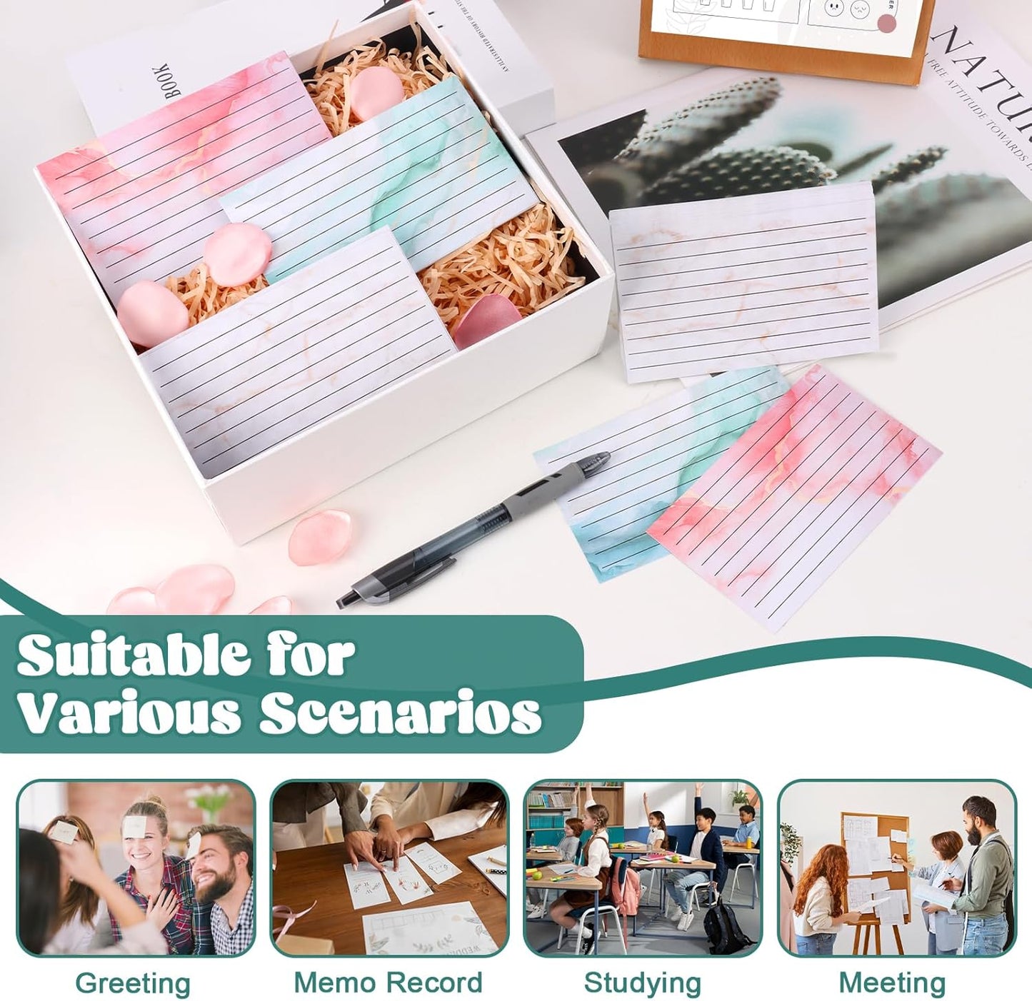 600 Pack Colored Index Cards 3x5 Marble Notecards Lined FlashCards for Studying Heavy Note Cards 180 gsm Memo Cards for Office Home School Supplies