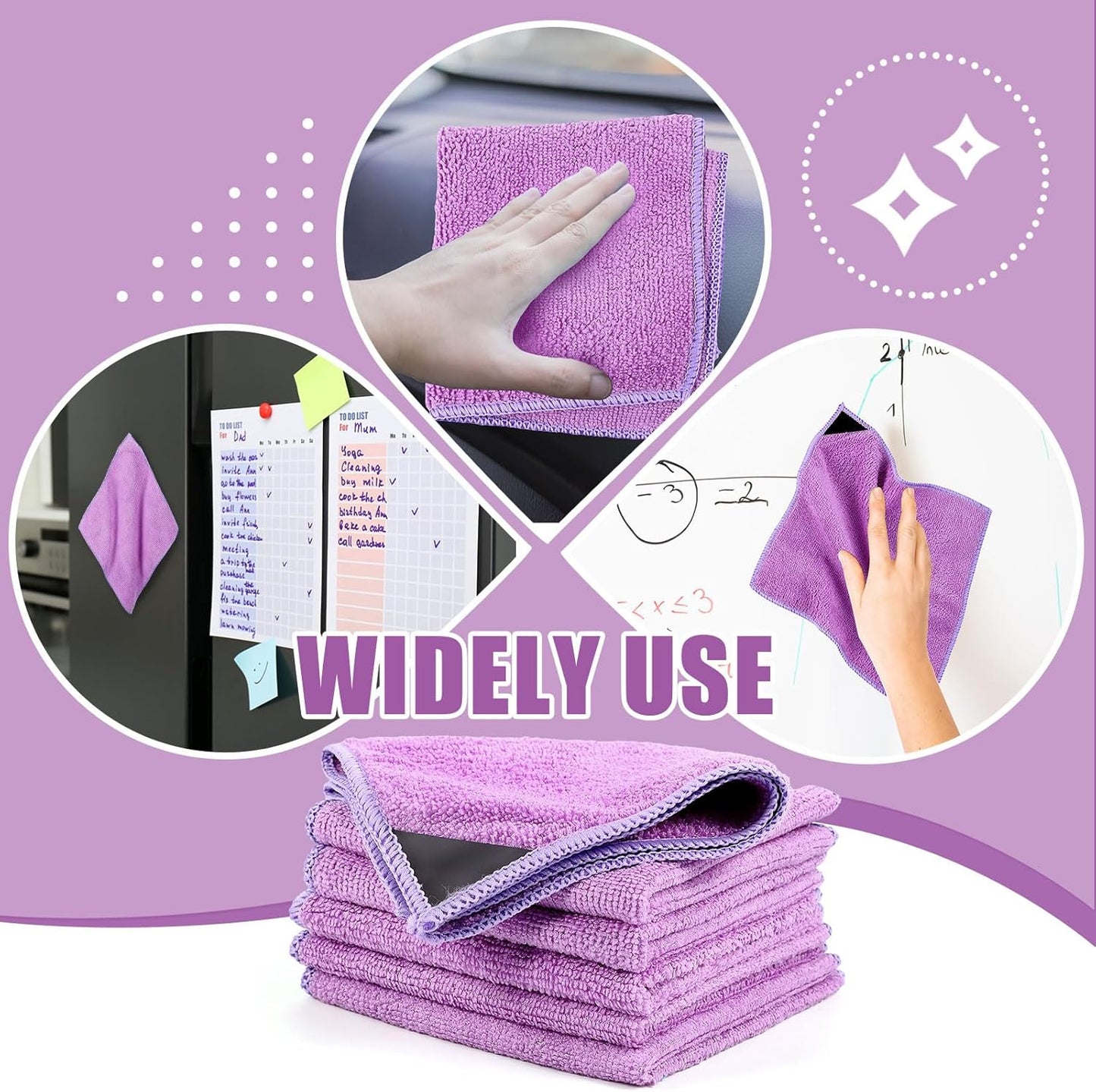 Zopeal 8 Packs Dry Erase Board Cleaning Cloth Microfiber Eraser Magnetic Whiteboard Eraser Washable for Whiteboard Dry Erase Cloth for Home and Office, 10'' x 9. 25''(Purple)