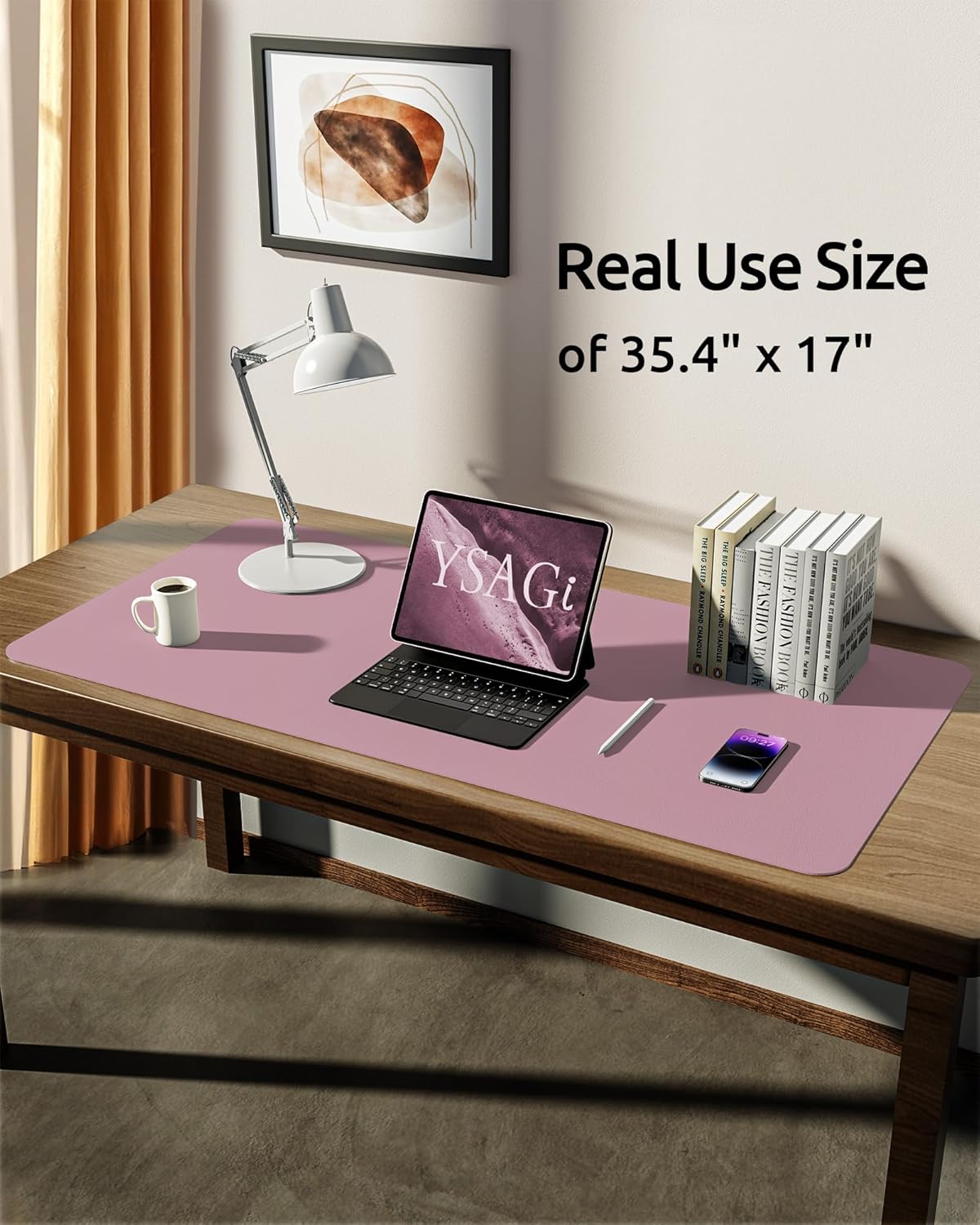 YSAGi Leather Desk Protector, Office Mat, Large Mouse Mat, Non-Slip PU Leather Blotter, Laptop Desk, Waterproof Writing Pad for Office and Home (Pale Mauve, 35.4" x 17")