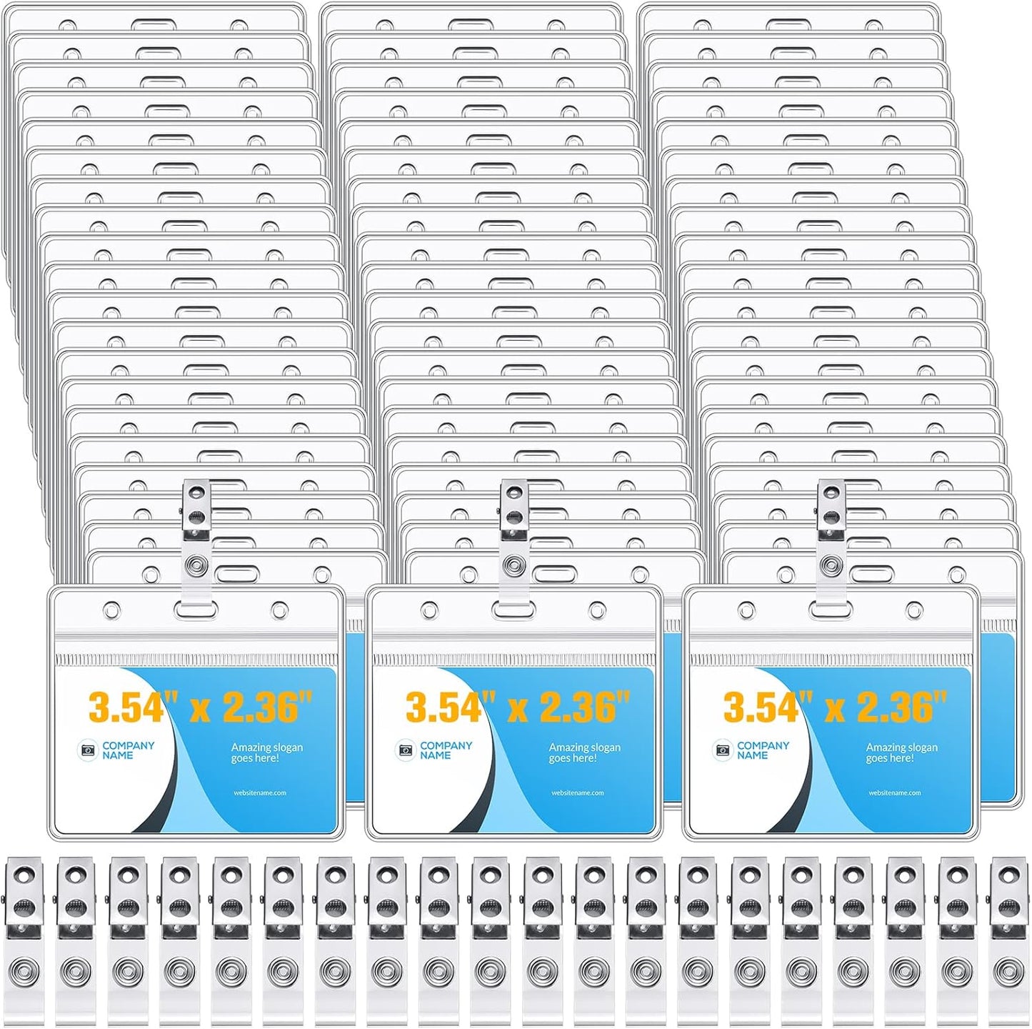300 Sets Clip on Name Tag Clear Name Badge with Clip Waterproof PVC ID Badge Holder Transparent Name Tag Holder with Resealable Zipper Seal and Metal Badge for Teacher Worker