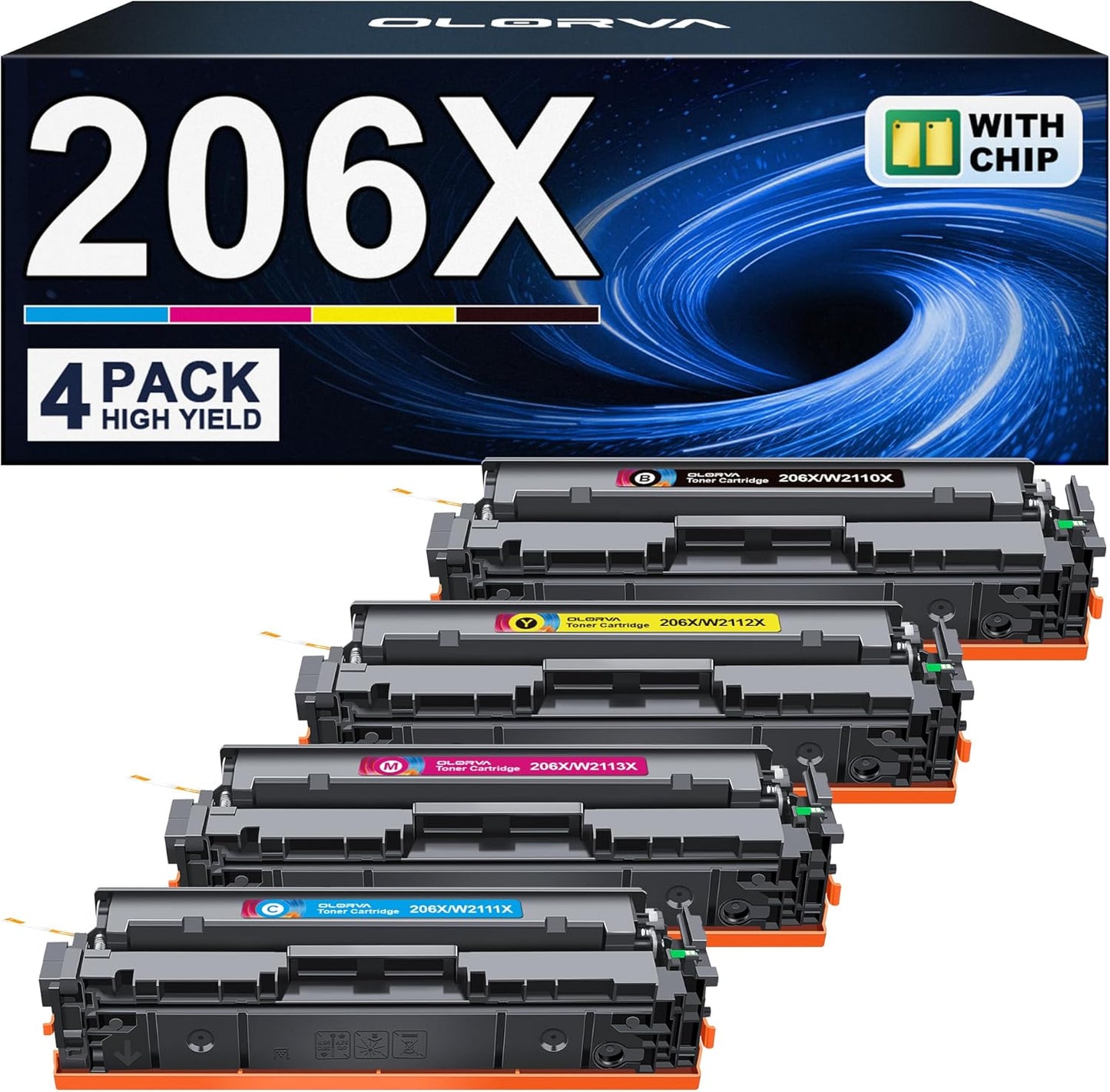 206X Toner Cartridges 4 PackReplacement for HP 206A 206X Toner Cartridges 4 Pack High Yeild Set Compatible with HP Color Laserjet MFP M283fdw M283cdw M255dw M283 M255 Printer Series(with Chip)