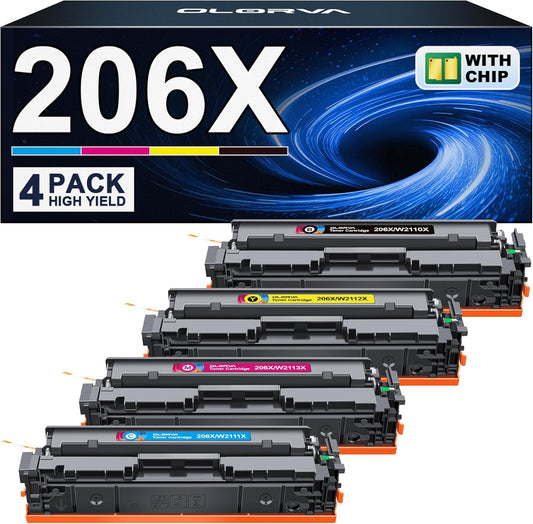 206X Toner Cartridges 4 PackReplacement for HP 206A 206X Toner Cartridges 4 Pack High Yeild Set Compatible with HP Color Laserjet MFP M283fdw M283cdw M255dw M283 M255 Printer Series(with Chip)