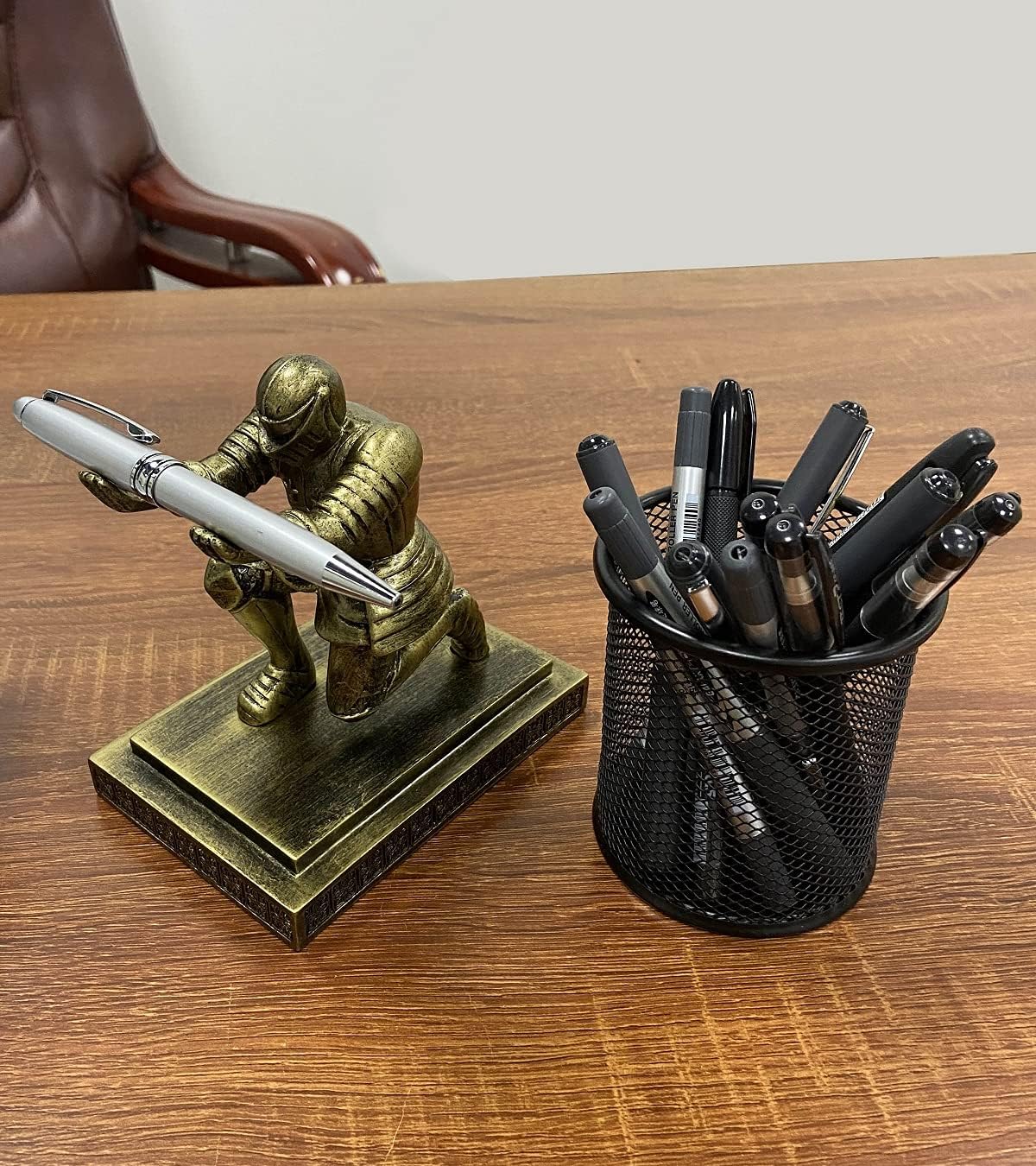 Executive Knight Pen Holder with a Pen Personalized Desk Accessories Decor Home Office Cool Pen Stand Gold