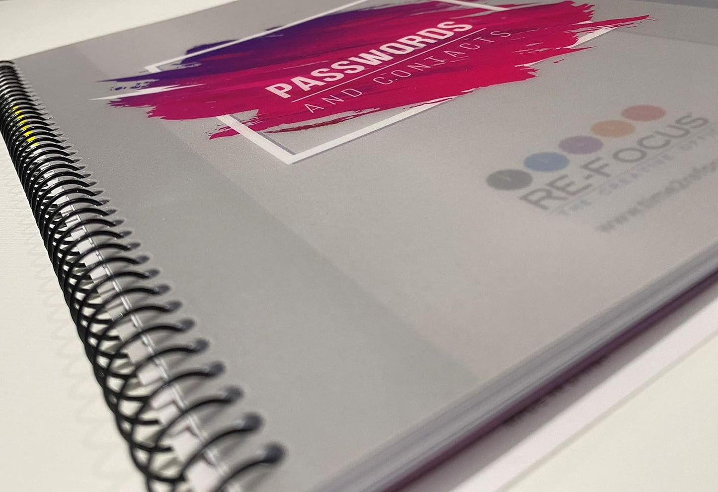 RE-FOCUS Password Book with Alphabetical Tabs 10"x7.5" Spiral Bound Credentials keeper Saves All Internet Login Details (Pink)