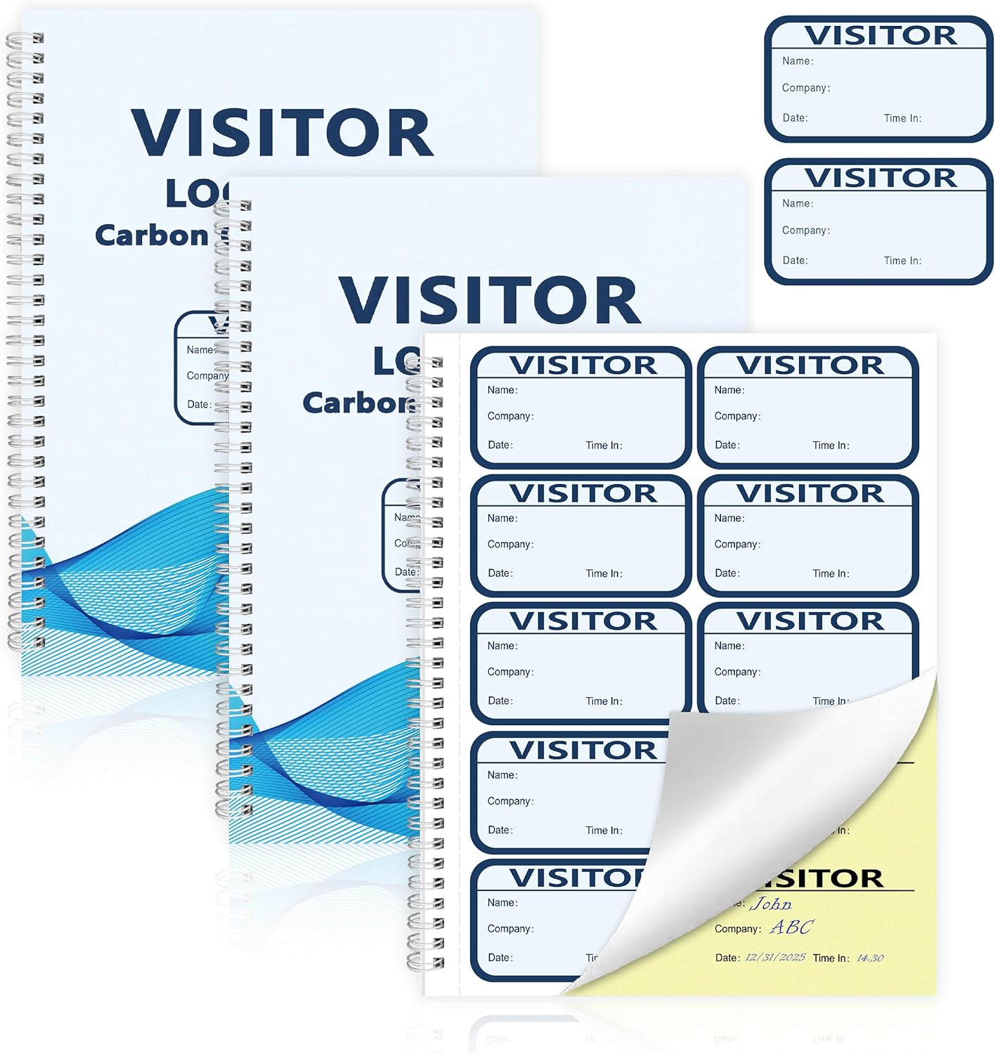 3 Pack of 450 Visitor Badges Registry Log with Carbon Copy Visitor Stickers Letter Size Visitor Log Book Extras Protecting Privacy Pages Spiral-Bound Self Visitor Badges Guest Register Book(3)
