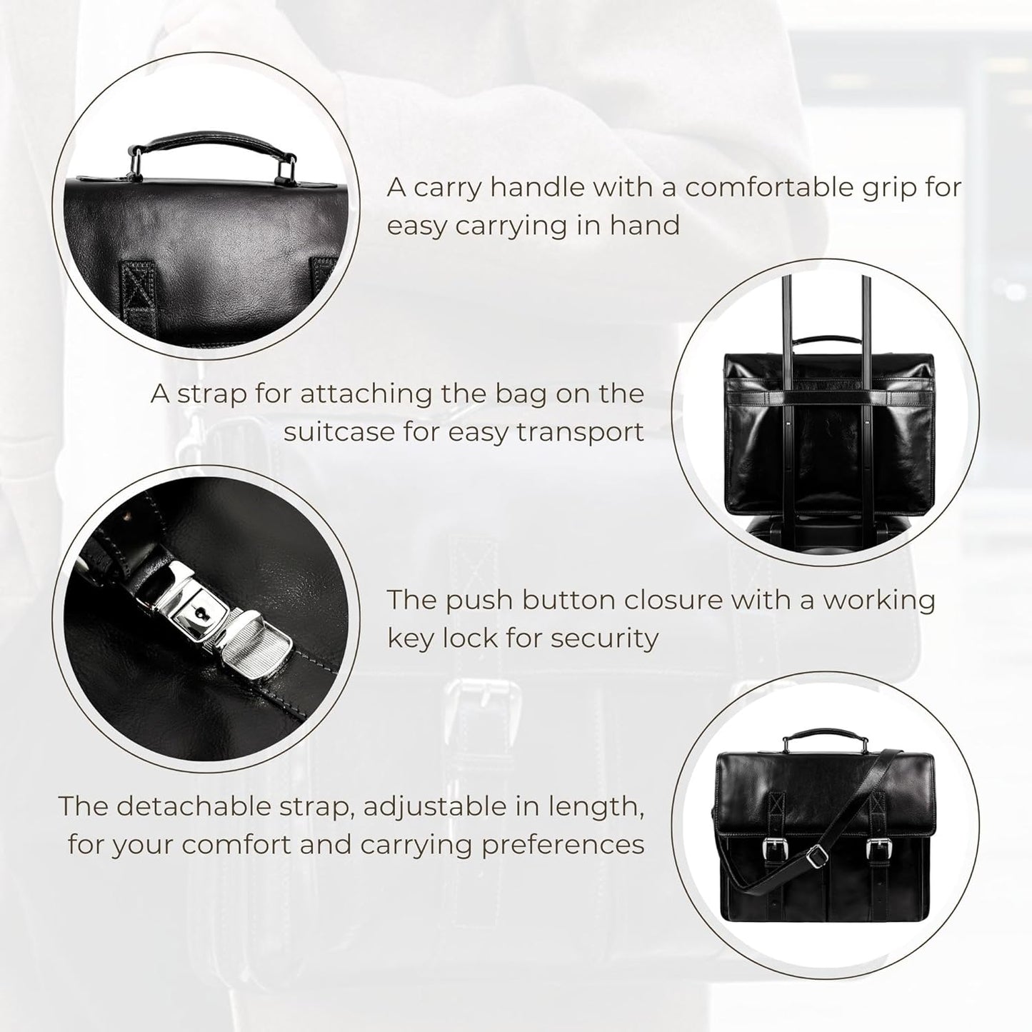 Time Resistance Leather Briefcase for Men Handcrafted in Italy Full Grain Messenger Bag for Laptop