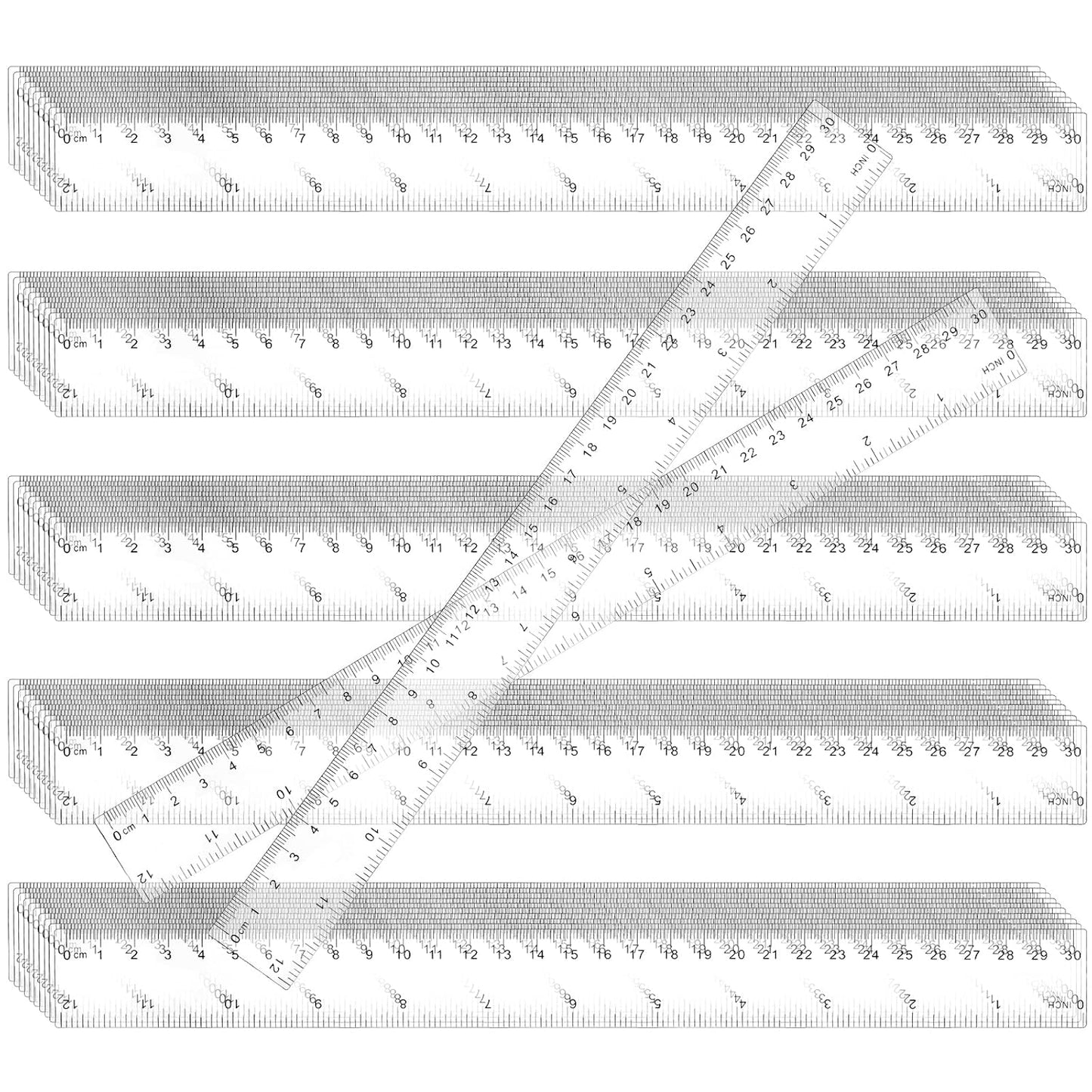 KEILEOHO 200 Pack 12 Inch Clear Plastic Ruler, Bulk Standard/Metric Straight Rulers, Transparent Rulers Measuring Tool for Classroom, Home, Office, Craft Room