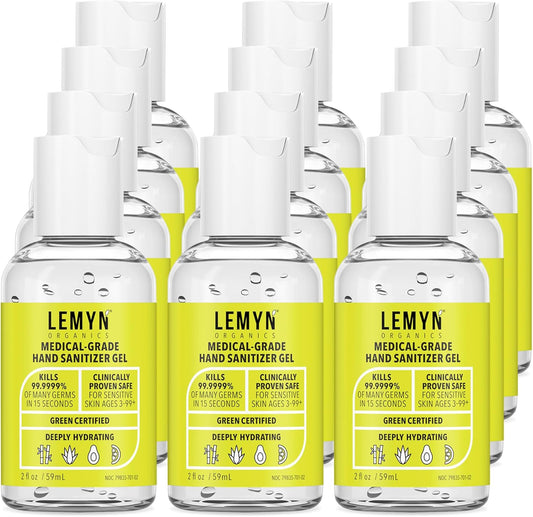 Medical Grade Hand Sanitizer Gel - 97% ORGANIC - 2 FL.OZ. (PACK OF 12)