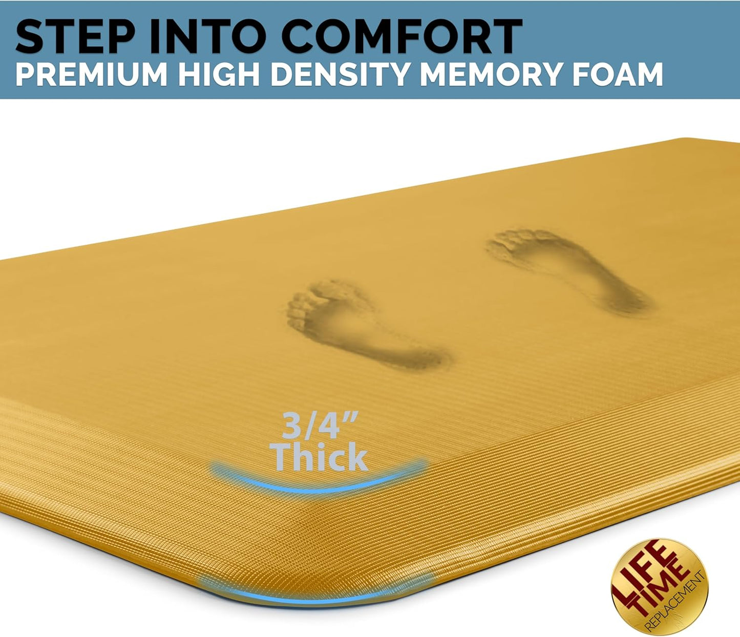 ComfiLife Anti Fatigue Floor Mat – 3/4 Inch Thick Kitchen Mats for Floor, Standing Desk Mat, Kitchen Rug – Comfort at Home, Office – Durable – Stain Resistant – Non-Slip Bottom (20" x 32", Mustard)