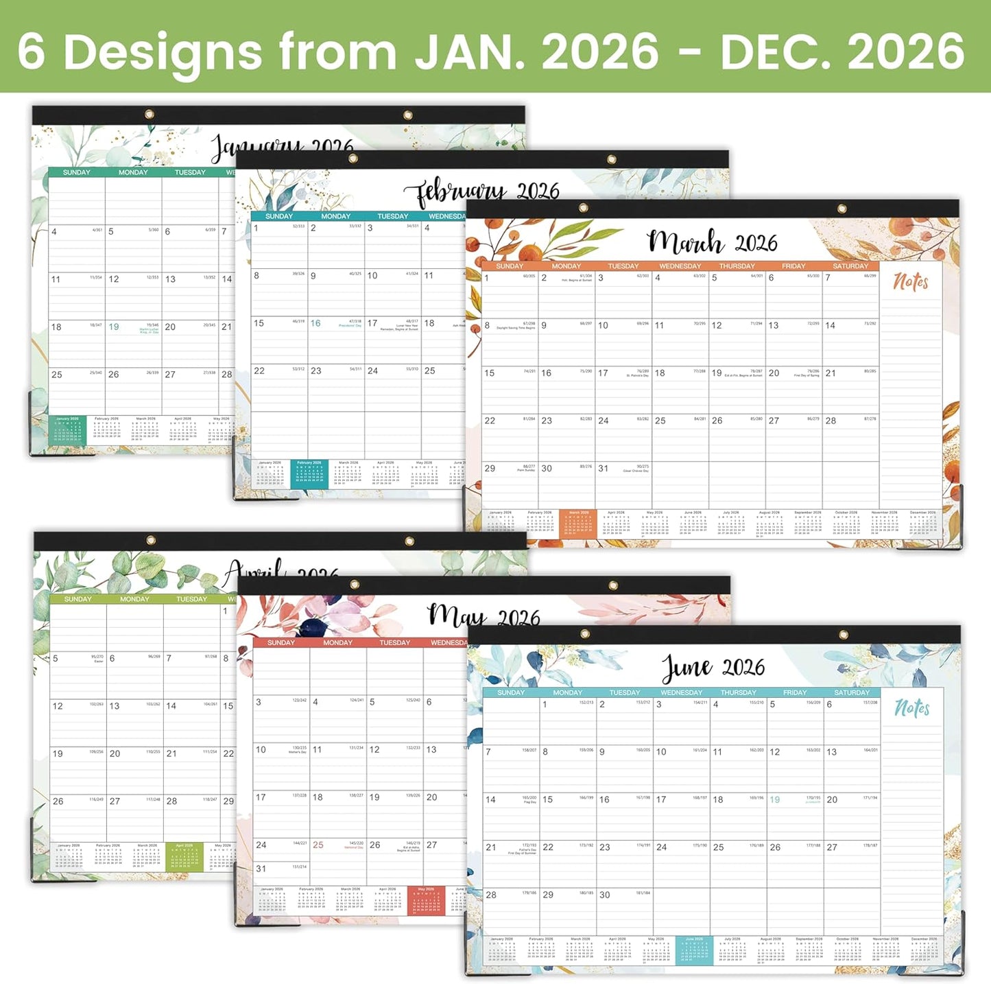 2026 Desk Calendar - Desk Calendar from January 2026 - December 2026, 12" x 17", 12 Monthly Calendar, 2026 Calendars with Protector Corner, Large Blocks