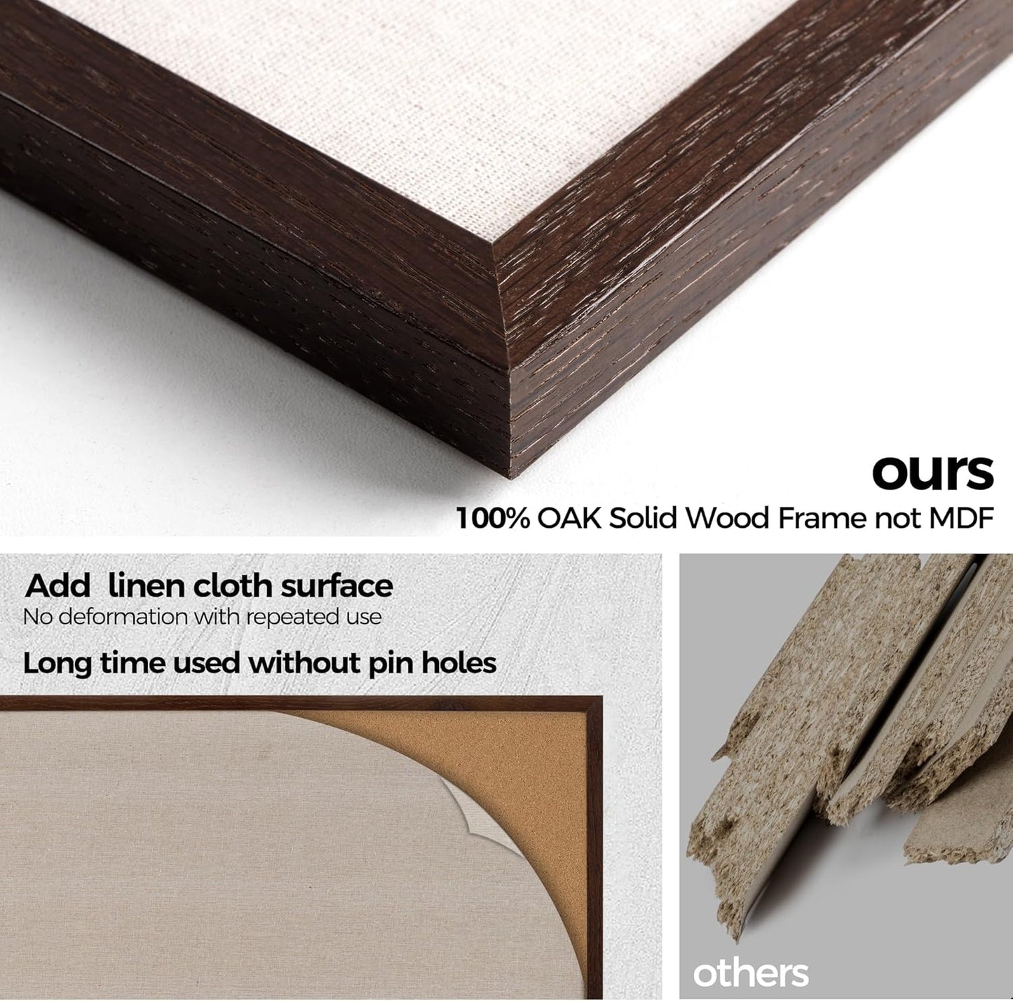 Fun Memories Cork Board Bulletin Board for Office, 24" x 36" Oak Wooden Framed Corkboard, Wall Mounted Notice Pin Board for School Home & Office, Dark Walnut