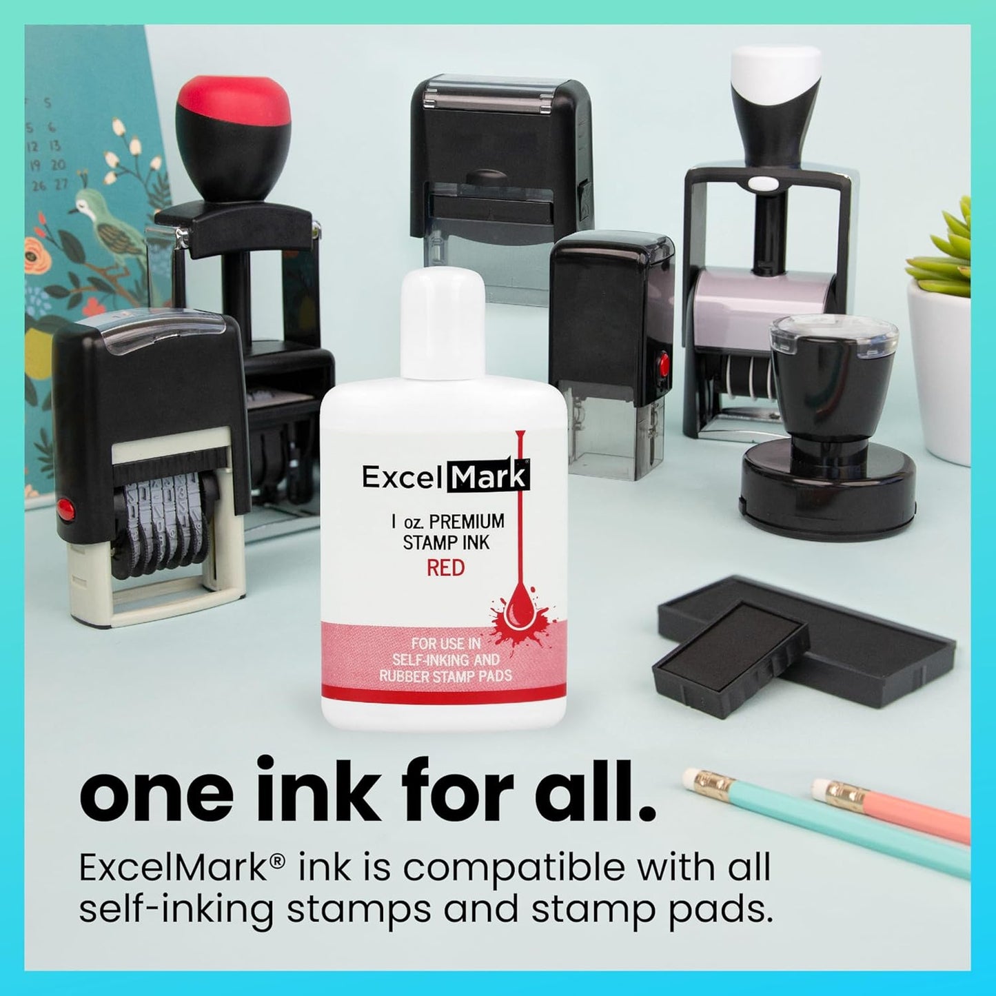 ExcelMark Premium Self-Inking Stamp Refill Ink - 1 oz. (Red)