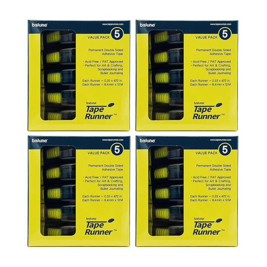Tape Runner - Double Sided Adhesive with Dispenser Roller Included - Acid Free, Sticky, Clear & Transparent - Ideal for Scrapbooking, Crafts & More - Boomerang (417 inches per Cartridge), 20 Cartridge
