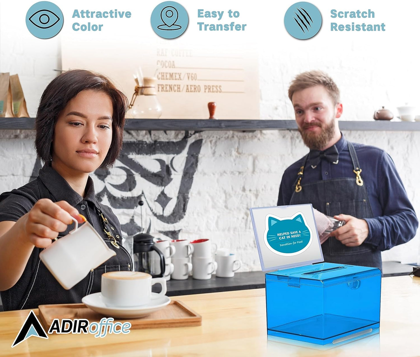 AdirOffice Crystal Blue Acrylic Donation Box with Lock - Multipurpose Suggestion Box for Office, Fundraisers, or School Voting - 6.25x4.5x4 Inches