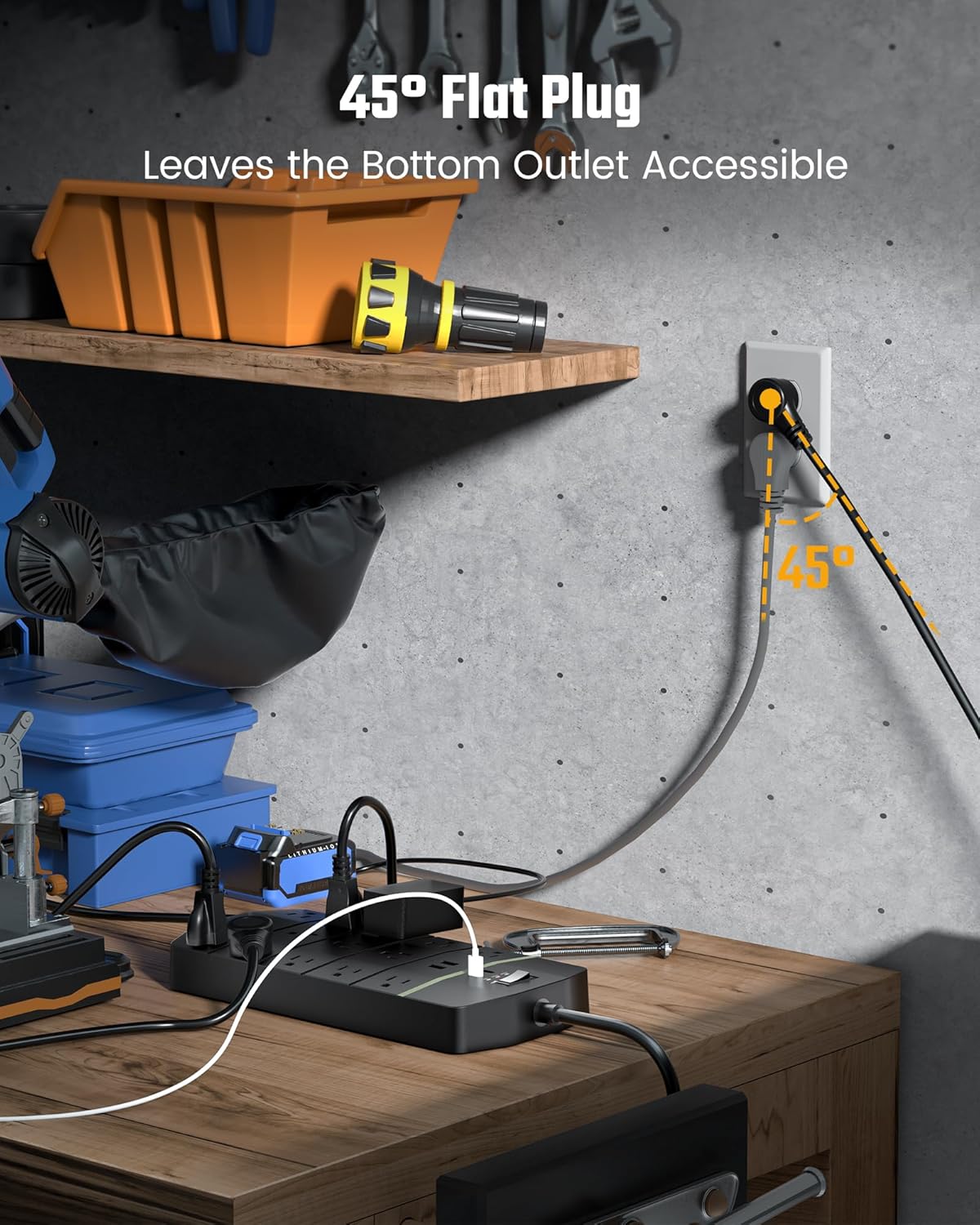 Power Strip,SUPERDANNY 5000 Joules Surge Protector with 13 AC Outlets 2 USB-A & 2 USB-C PD 20W Fast Charging Heavy Duty 14AWG/3C Industrial Grade 15ft Extension Cord for Workbench Home Office Black