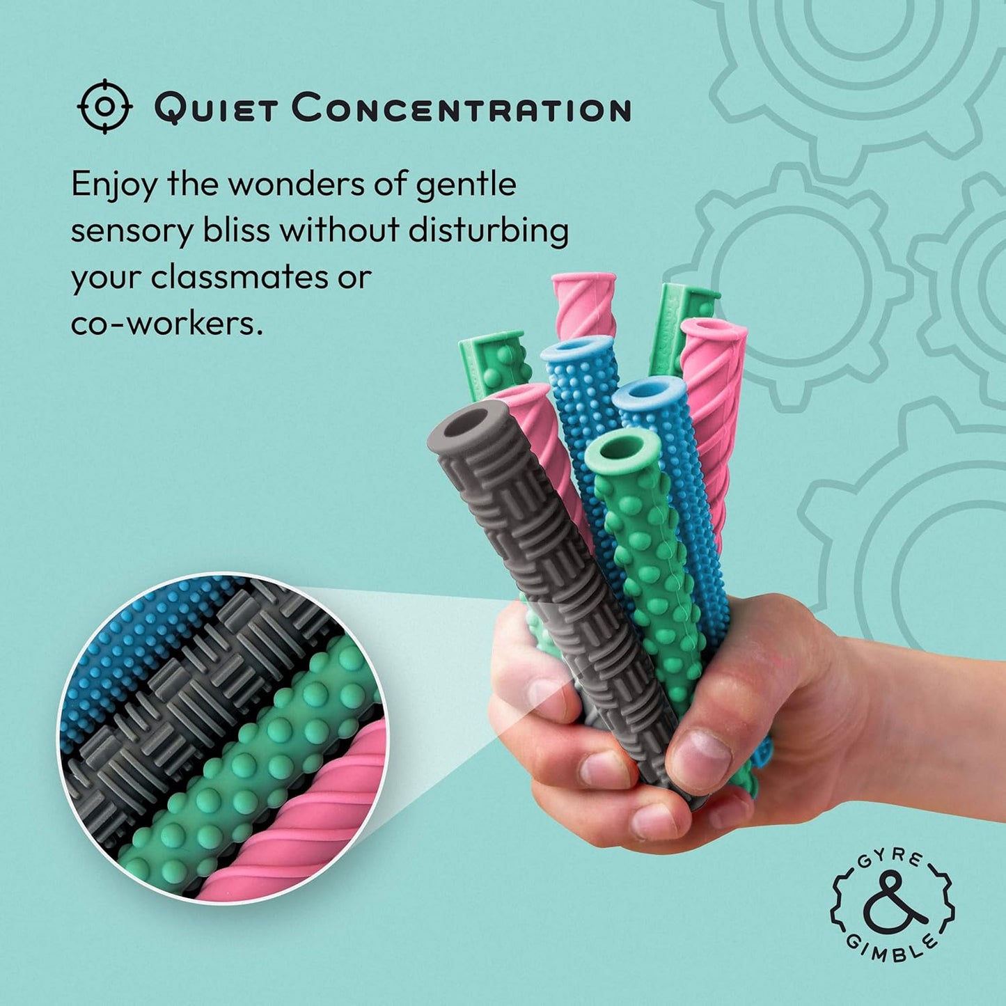 Gyre & Gimble Pencil Gidgets – Textured Silicone Pencil Sleeve for Quiet Fidgeting – Transform Your Mechanical Pencil into a Sensory ADHD Tool for Kids and Adults – 4 Sleeves & 2 Pencils