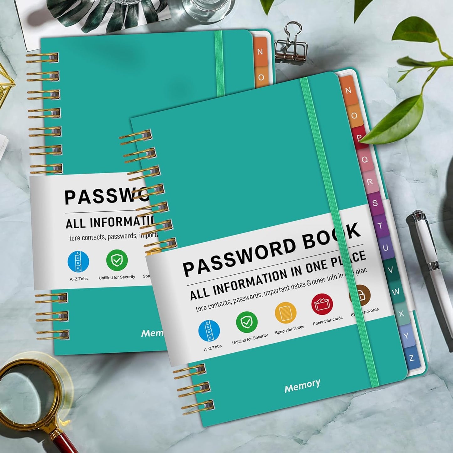 Spiral Password Book with Alphabetical Tabs – 4" X 5.5" Small Password Keeper Book with Inner Pocket for Seniors , Large Print, Hardcover, 468 Logins – Internet Password Organizer Notebook for Home & Office Use