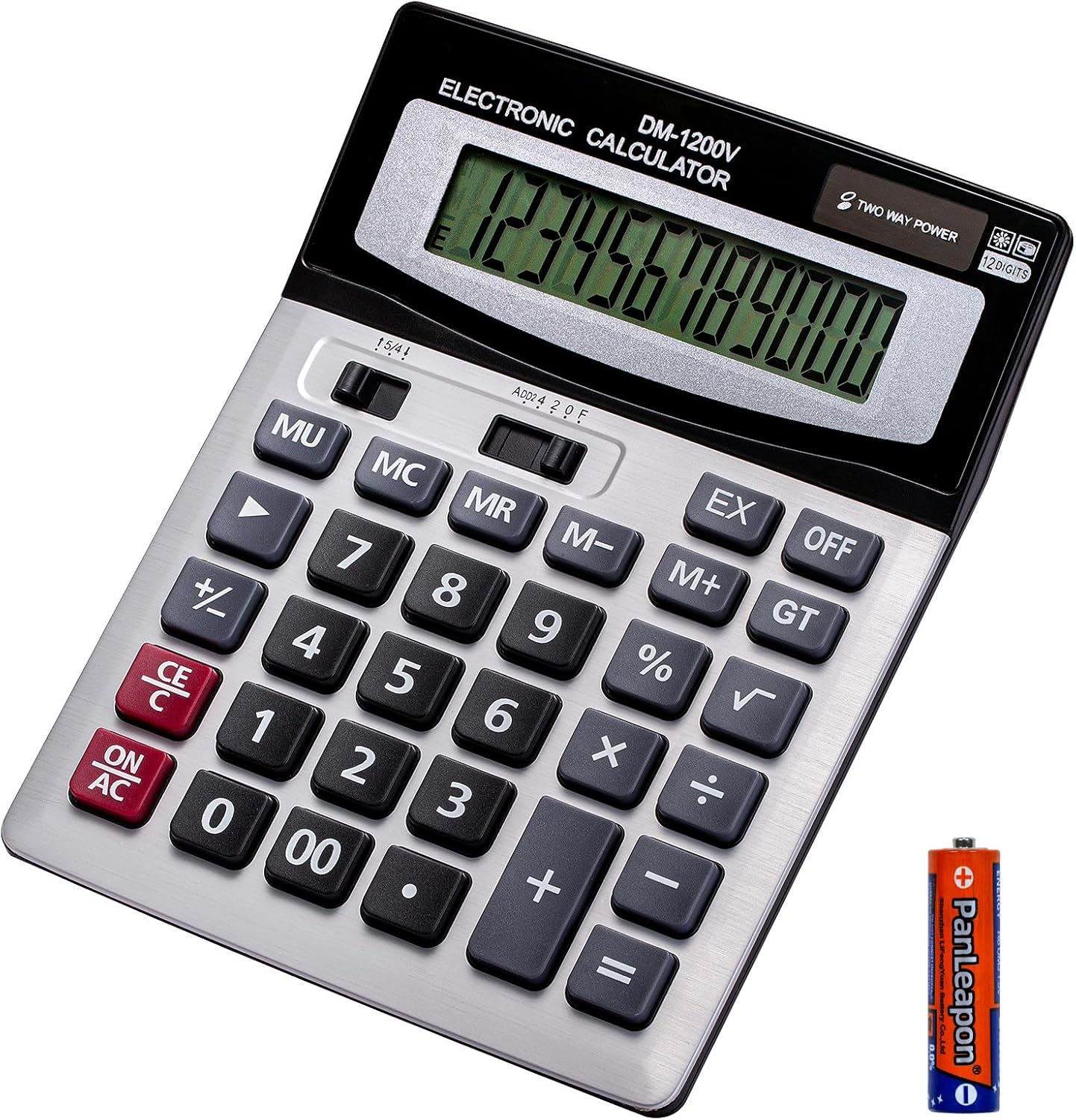 12 Digit Desktop Calculator with Large LCD Display and Sensitive Button, Dual Solar Power and Battery, Standard Function for Office (YE1200v)