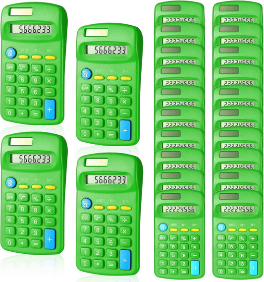 24 Pieces Basic Calculators for Students Small Pocket Size 8 Digit Display Mini Calculators Dual Powered Handheld for School Desktop Home(Green)