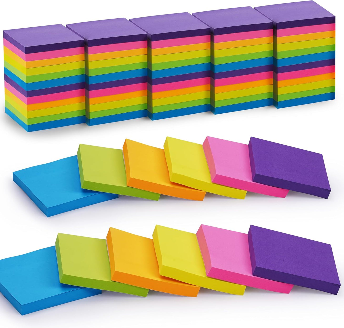Sticky Notes 3 x 3 in, 60 Pads, 85 Sheets/Pad, 6 Bright Colors, Self-Stick Notes, Easy to Post for Home, Office, School