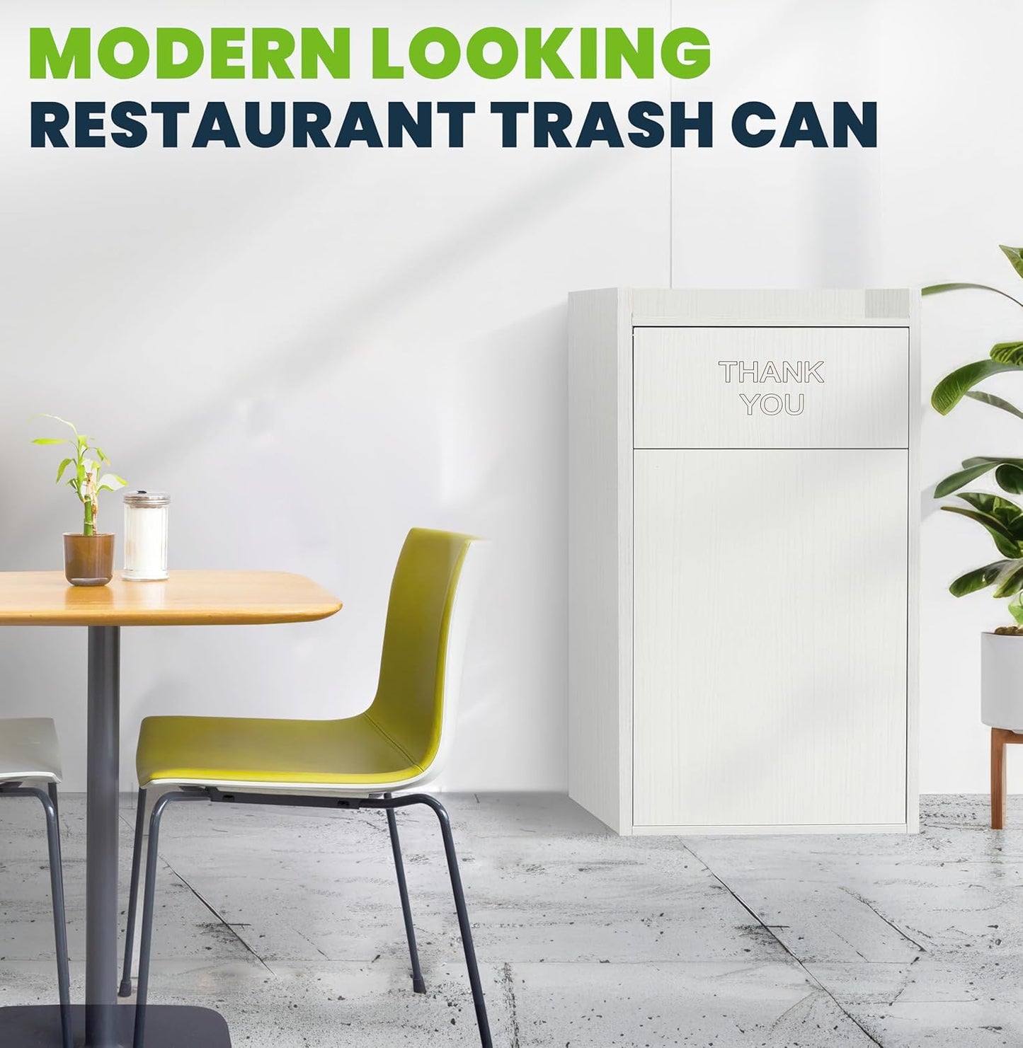 Alpine Restaurant Trash Can Cabinet with Tray Holder - Commercial 40 Gallon Garbage Receptacle Indoor for Restaurants, Cafeterias (White)