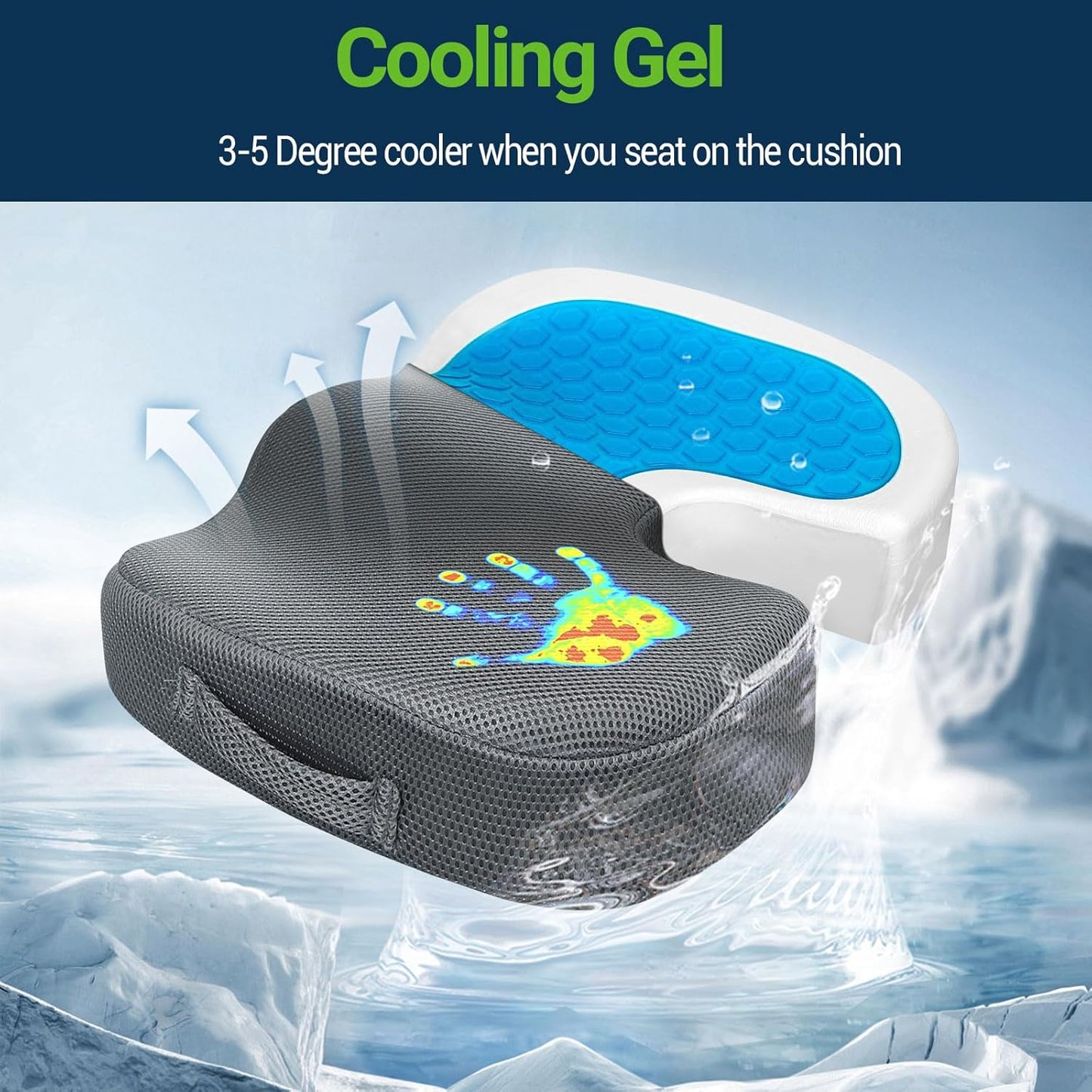 Gel Seat Cushion – Office Chair Cushion – Non-Slip Gel Memory Foam Coccyx Cushion for Tailbone Pain - Desk Chair Car Seat Cushion Driving - Sciatica Back Pain Relief, Mesh, Grey