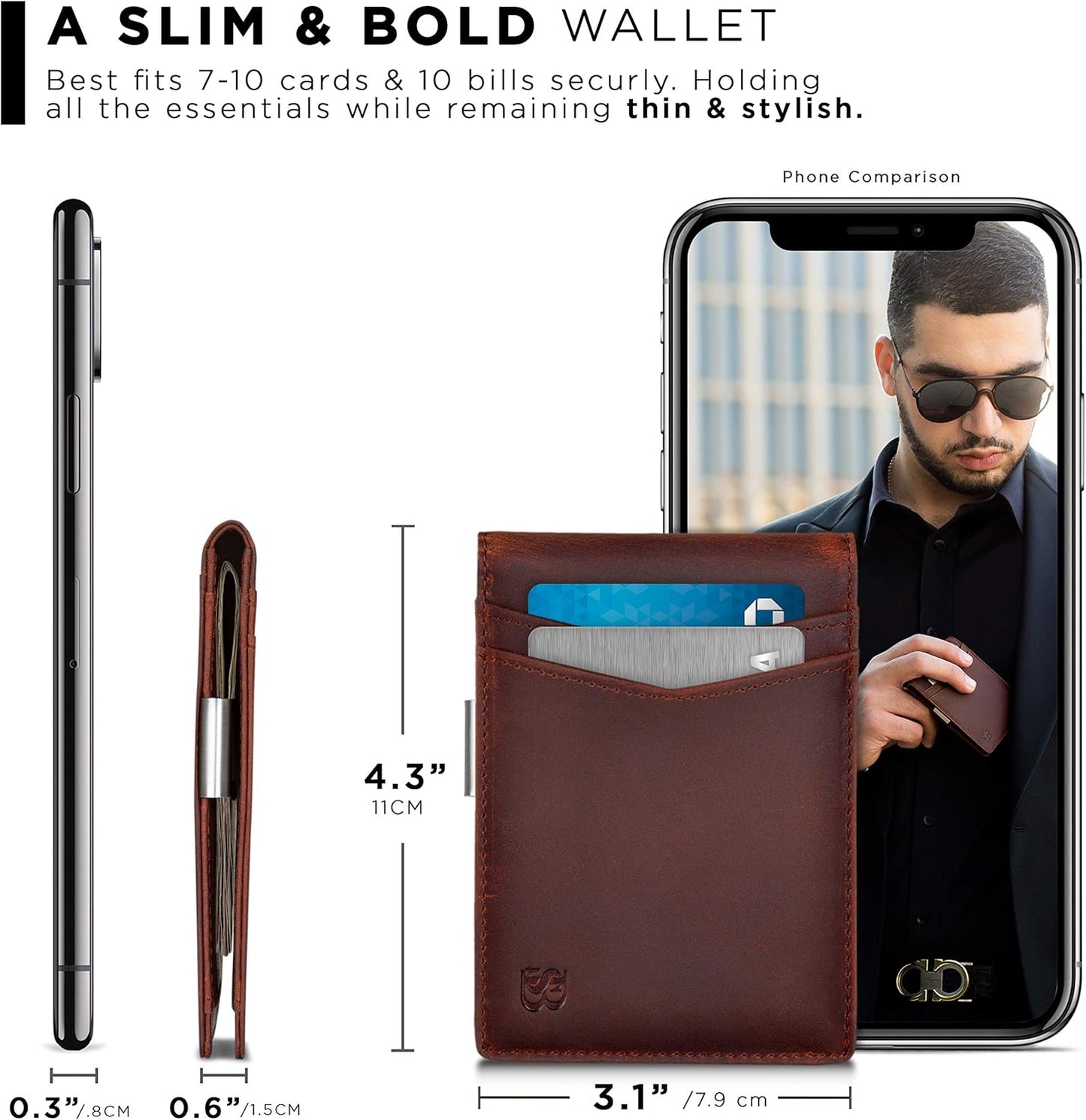 SERMAN BRANDS Money Clip Wallet - Mens Wallets slim Front Pocket RFID Blocking Card Holder Minimalist Mini Bifold