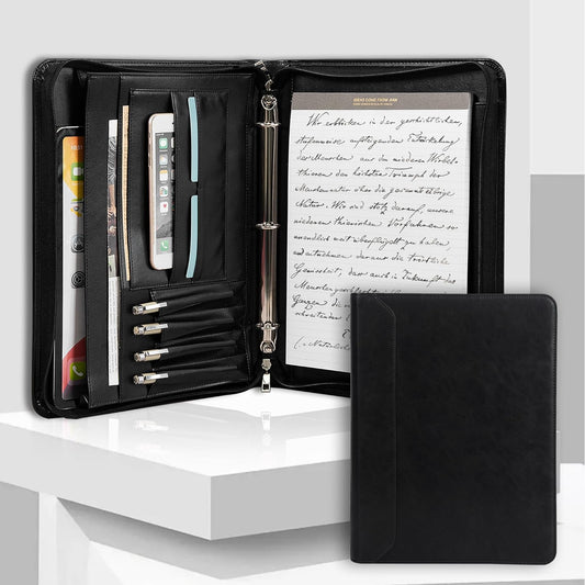 Padfolio with Zipper, Portfolio Binder, Leather Portfolio with Zipper for Men Women, Portfolio Organizer, Padfolio Business Resume A4/Pad, Black