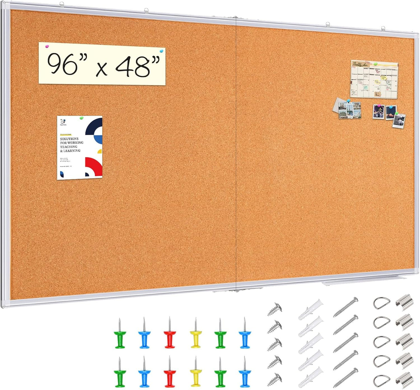 maxtek Large Cork Board 96 x 48 in, Bulletin Board for Walls, 8'x 4' Extra Aluminum Framed Corkboard, Foldable Wall Mounted Back to School Pin Memo Notice Cork Board for Office, Home Wall Display