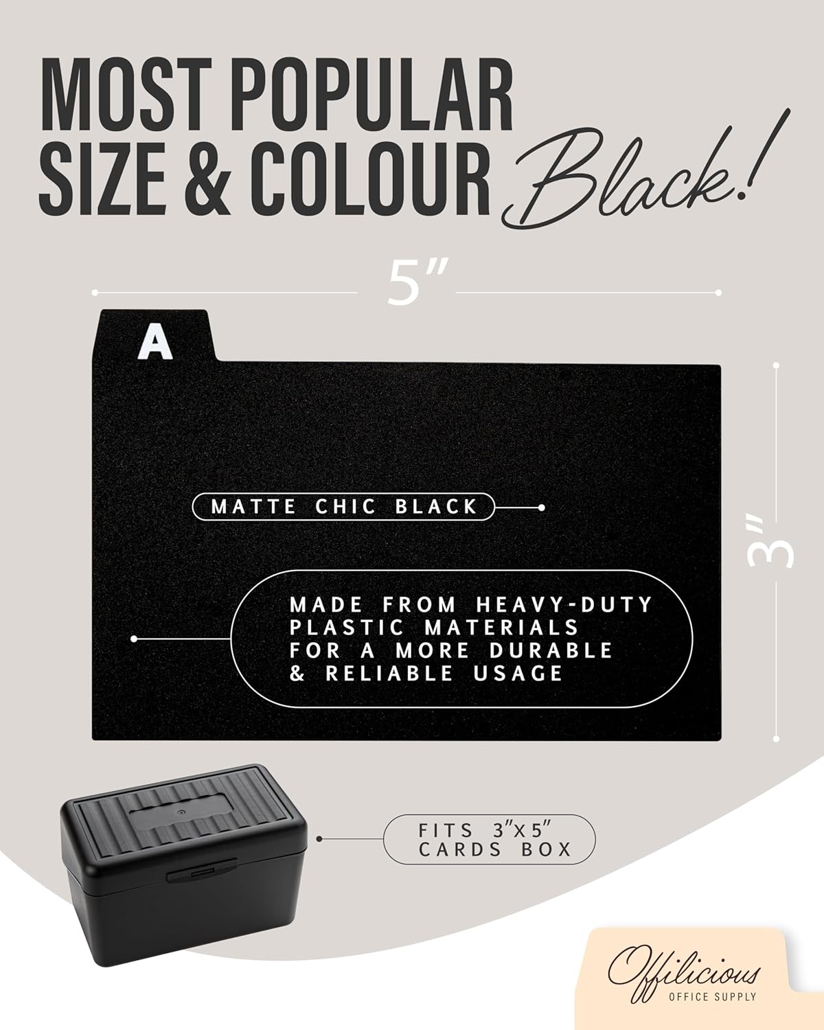 Sturdy Index Card Holder Box 3x5 - Premium Business Card Organizer for Flash Cards, Notecards, Recipes - Recipe Box Case with Plastic Index Cards Dividers & Labels