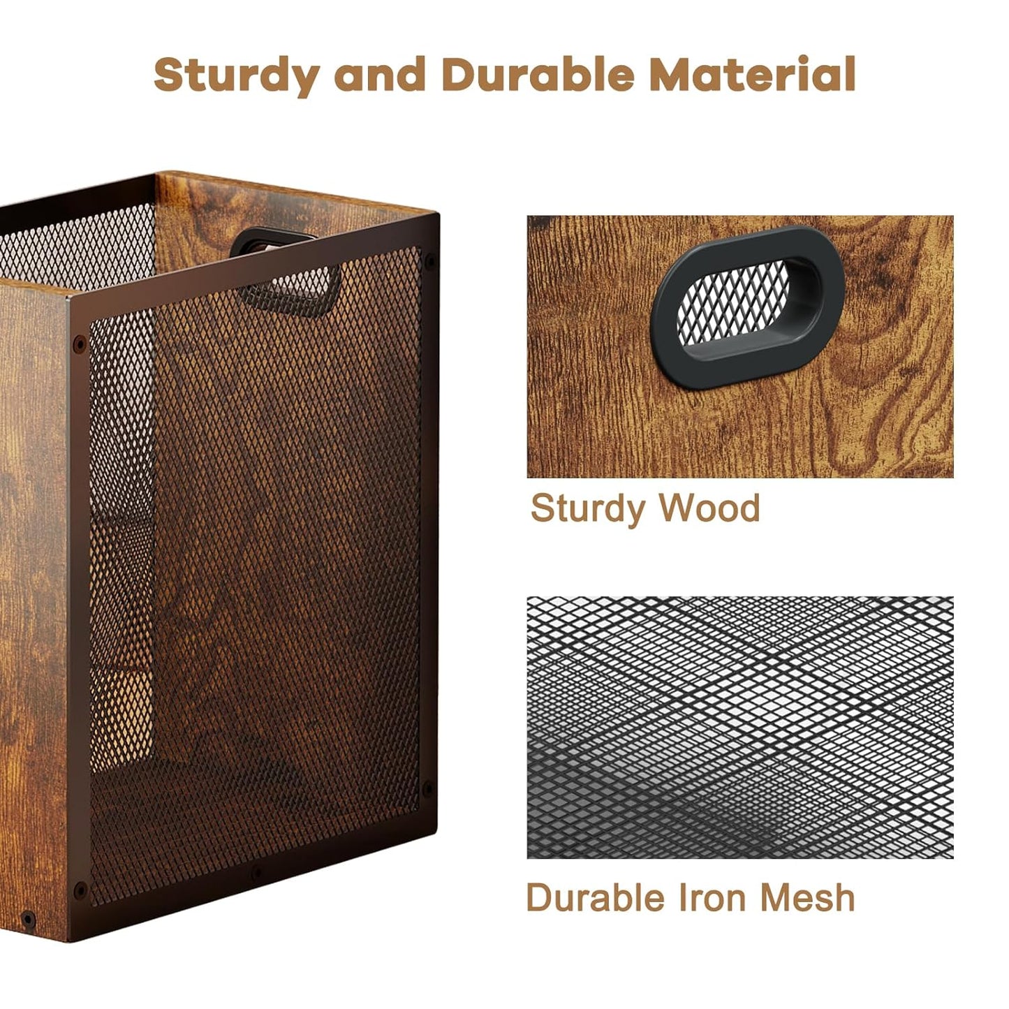 Small Trash Can, Retro Garbage Can With Handle, Iron and Wood Combination Office Trash Can, Industrial Style Design Wastebasket Bin for Bathroom, Laundry Room, Kitchen, Office, Dorm(2.2 Gallon)