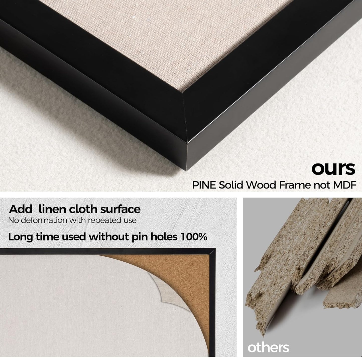 Fun Memories Cork Board Bulletin Board for Office, 20" x 30" Pine Wooden Framed Corkboard, Wall Mounted Notice Pin Board for School Home & Office, Black