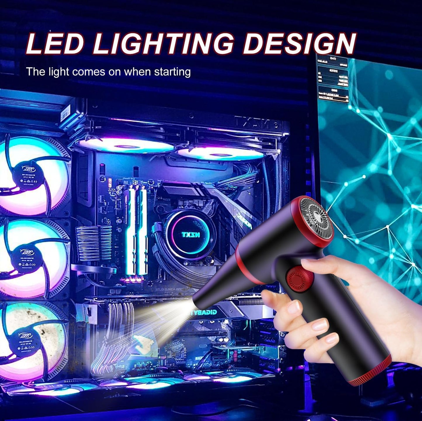 ATEngeus Compressed Air Duster, Stepless Speed Electric Air Duster, 100500RPM Cordless Air Duster with LED Light, Rechargeable Air Blower Replaces Canned Air, Keyboard Cleaner for Laptop, PC