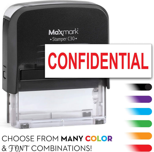 MaxMark Customized Self Inking Stamp - Up to 4 Lines of Text - Medium Size - Choose from 15 Ink Colors