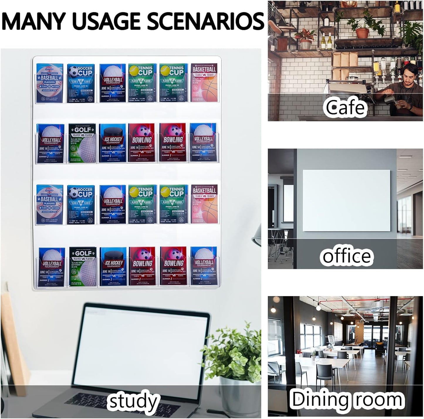 Weysat Acrylic Brochure Pamphlet Holder Brochure Display Stand Business Tri Fold Multi Slot Holder Rack Wall Mount Clear Pocket Space Saver for Flyer Literature Menu Advertise(1 Piece)