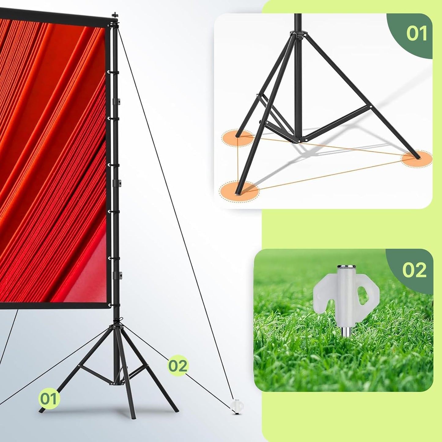 AAJK 150in Projector Screen with Stand,Portable 16:9 4K HD Indoor Outdoor Projection Screen with Wrinkle-Free Design, Ideal for Home Theater and Backyard Cinema – Includes Carry Bag